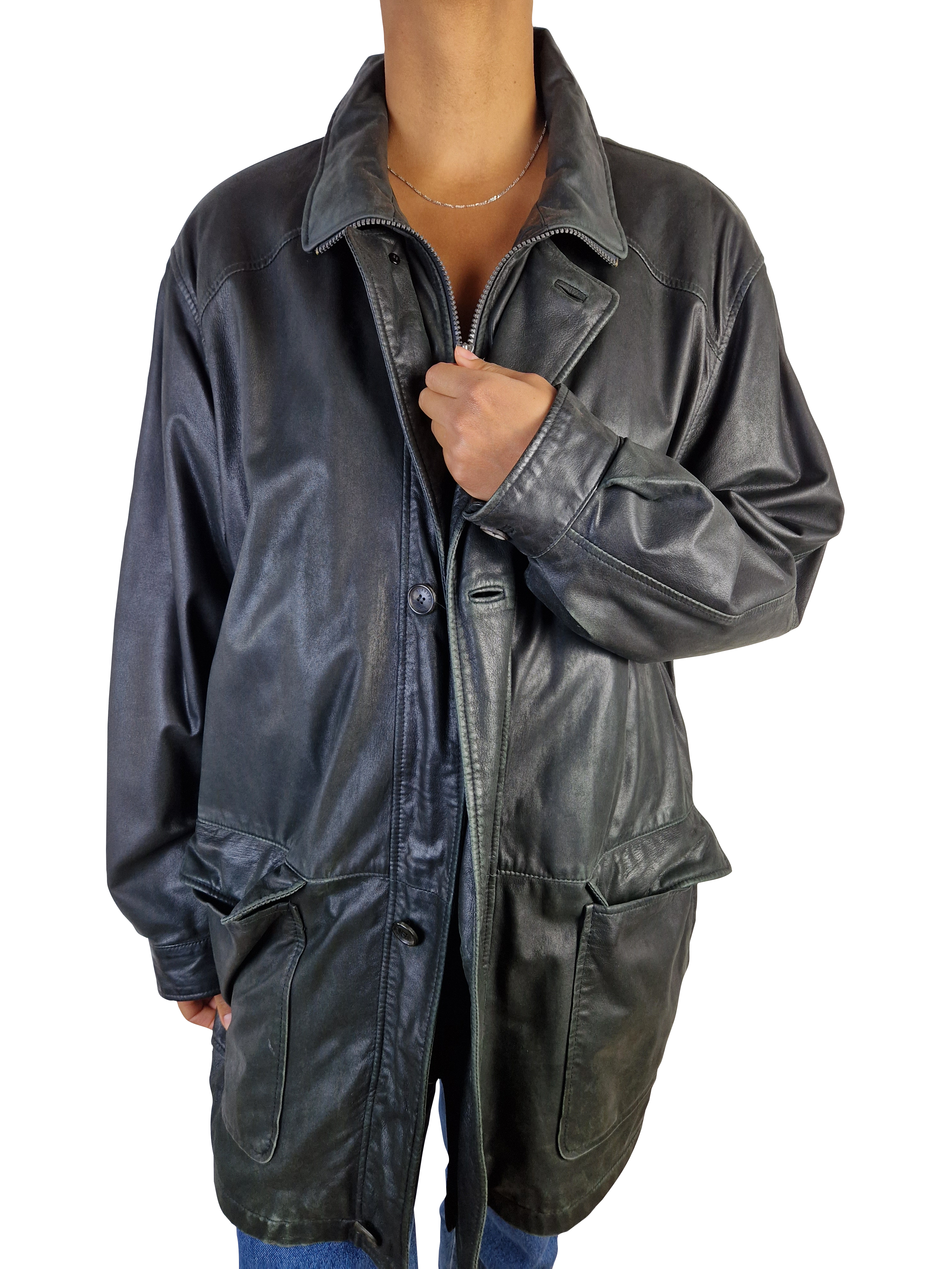 Moderne Burberry Lederjacke / Halbmantel Lamm Nubuk Nova Check (52) L-XL - RareRags