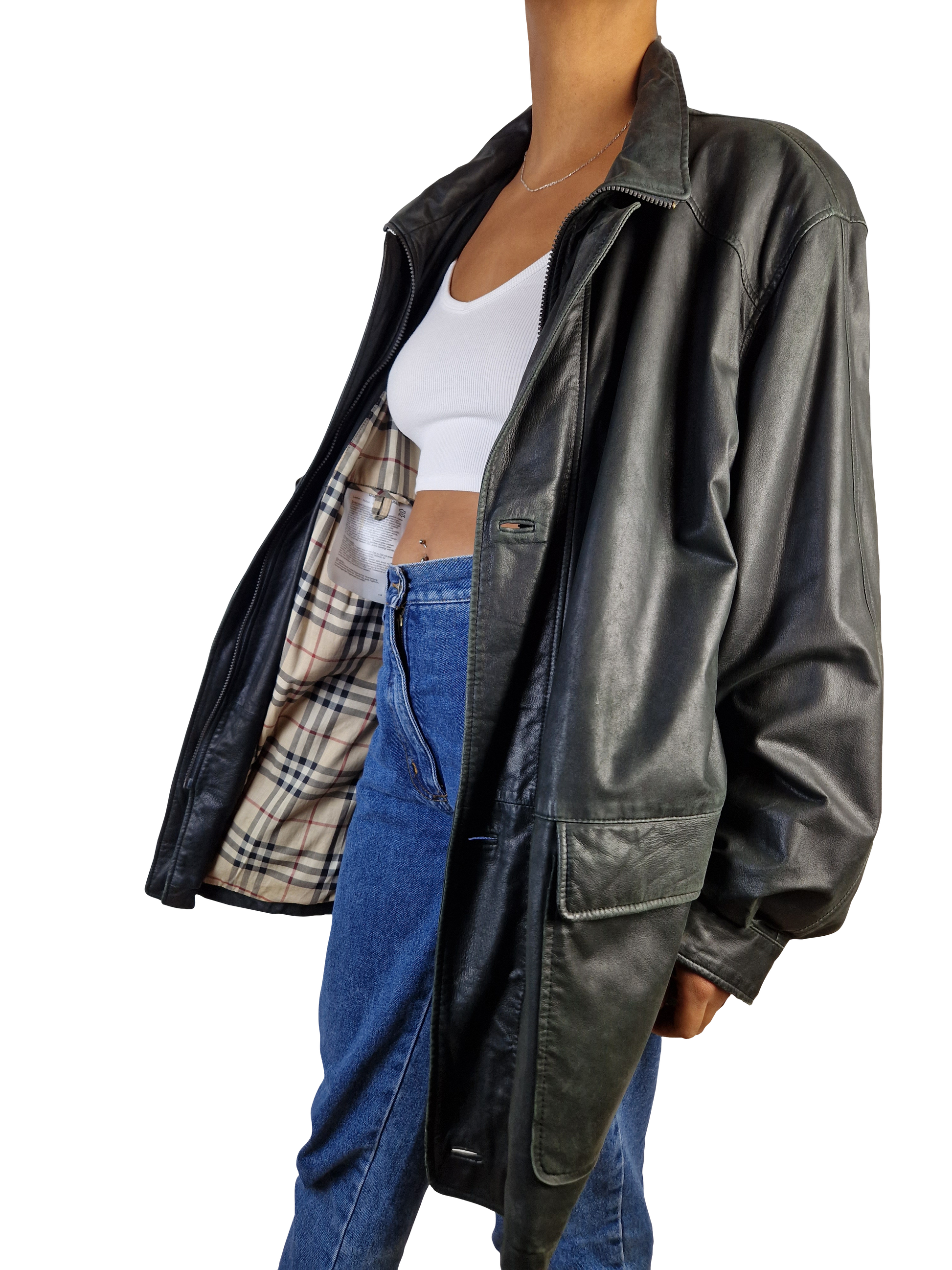 Moderne Burberry Lederjacke / Halbmantel Lamm Nubuk Nova Check (52) L-XL - RareRags