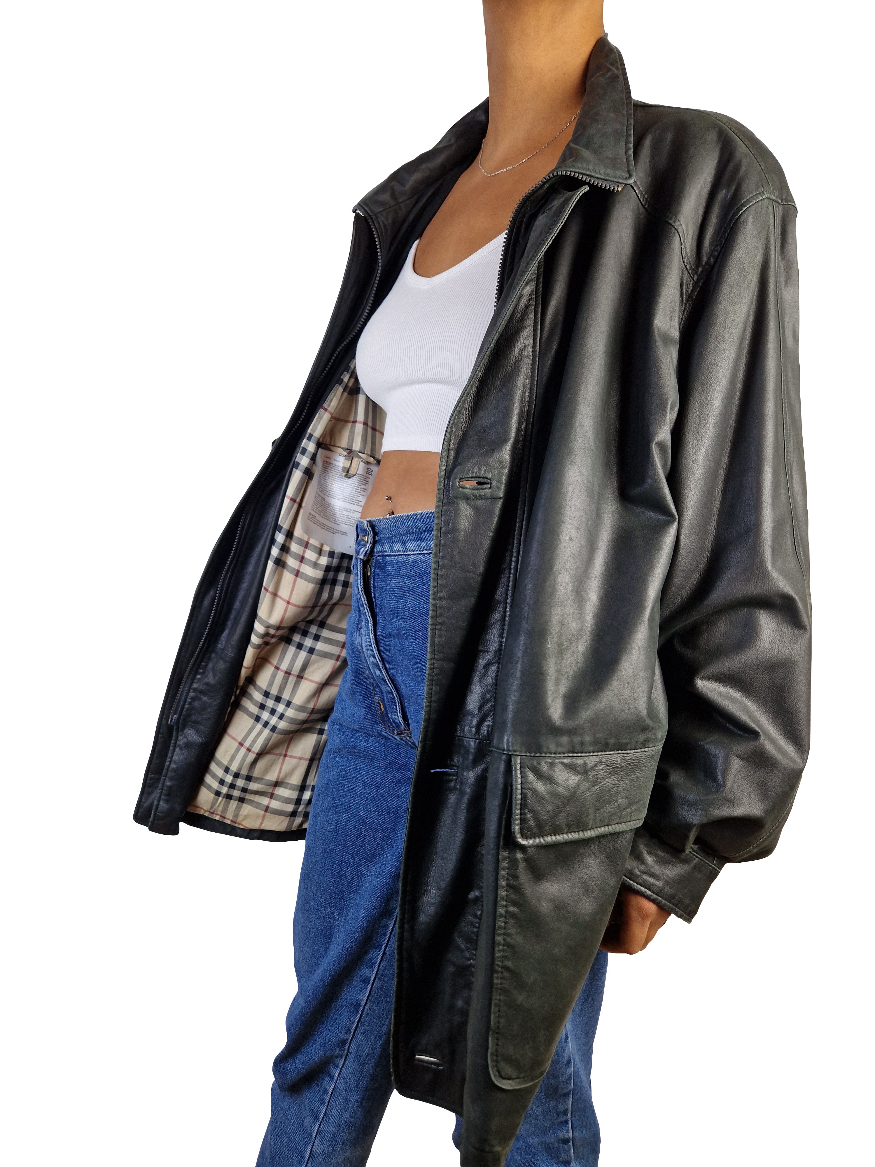 Moderne Burberry Lederjacke / Halbmantel Lamm Nubuk Nova Check (52) L-XL - RareRags