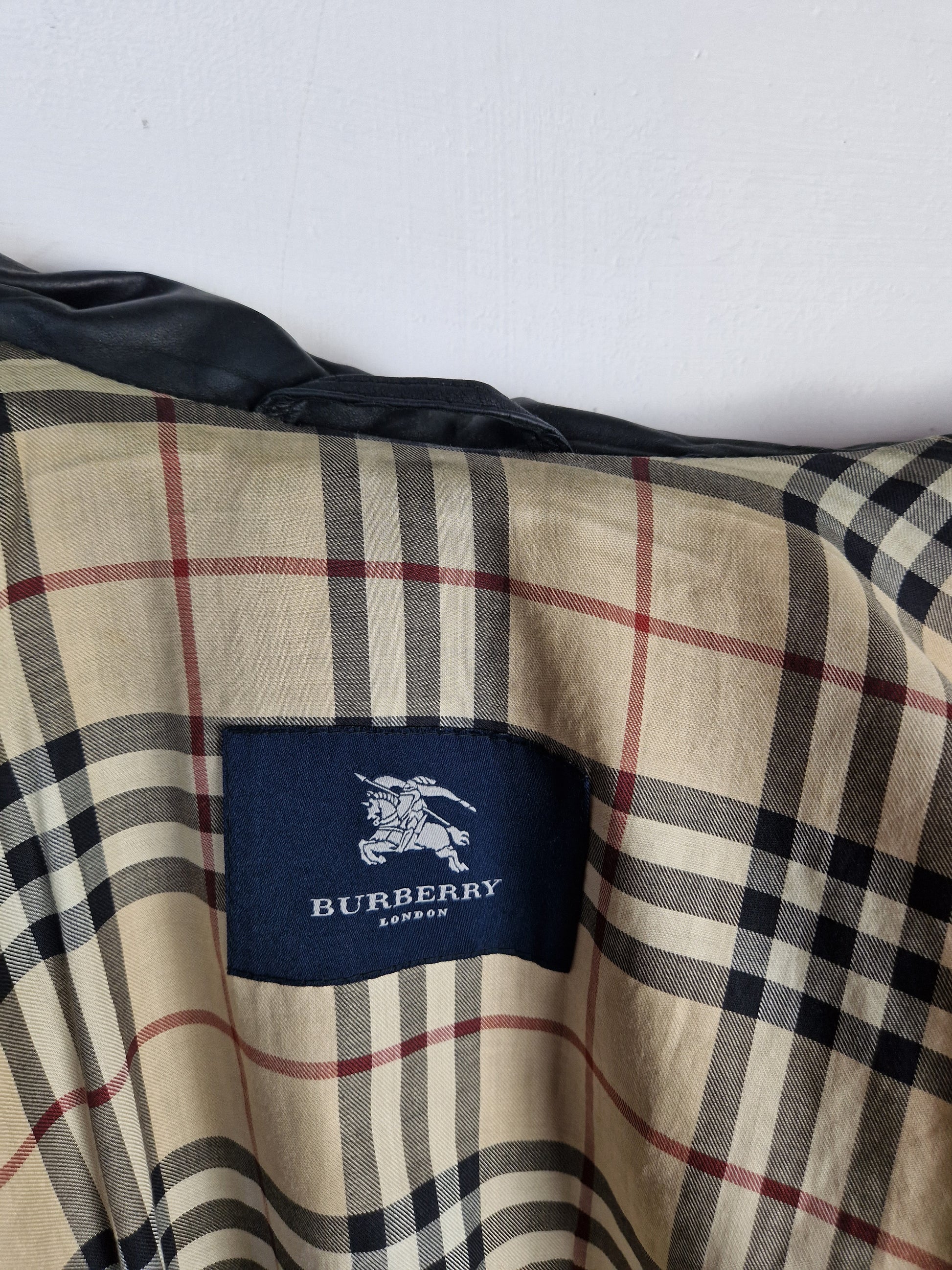 Moderne Burberry Lederjacke / Halbmantel Lamm Nubuk Nova Check (52) L-XL - RareRags