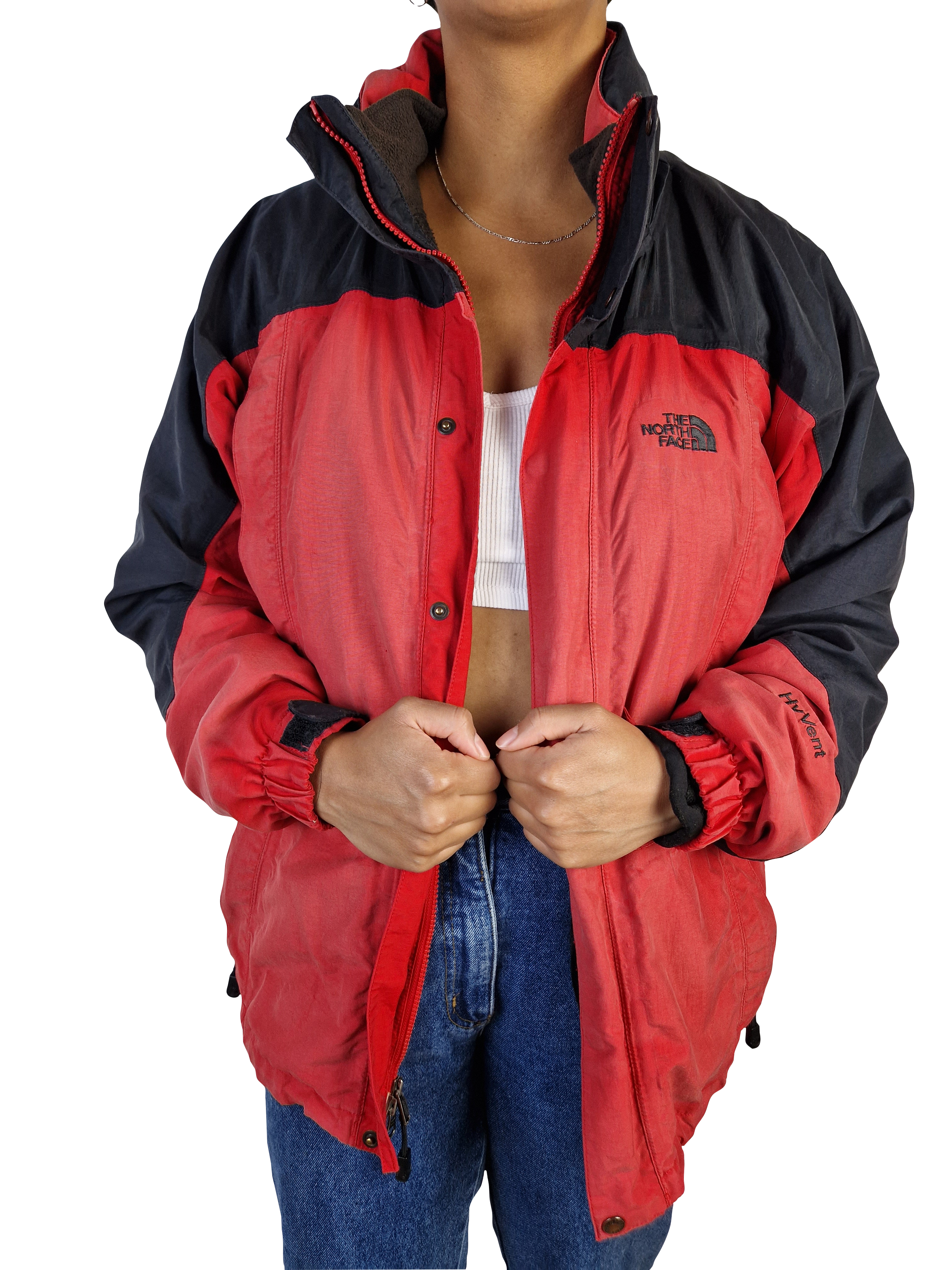 Vintage The North Face Winterjacke Hy VentHerausnehmbares Fleecefutter Rot Schwarz M