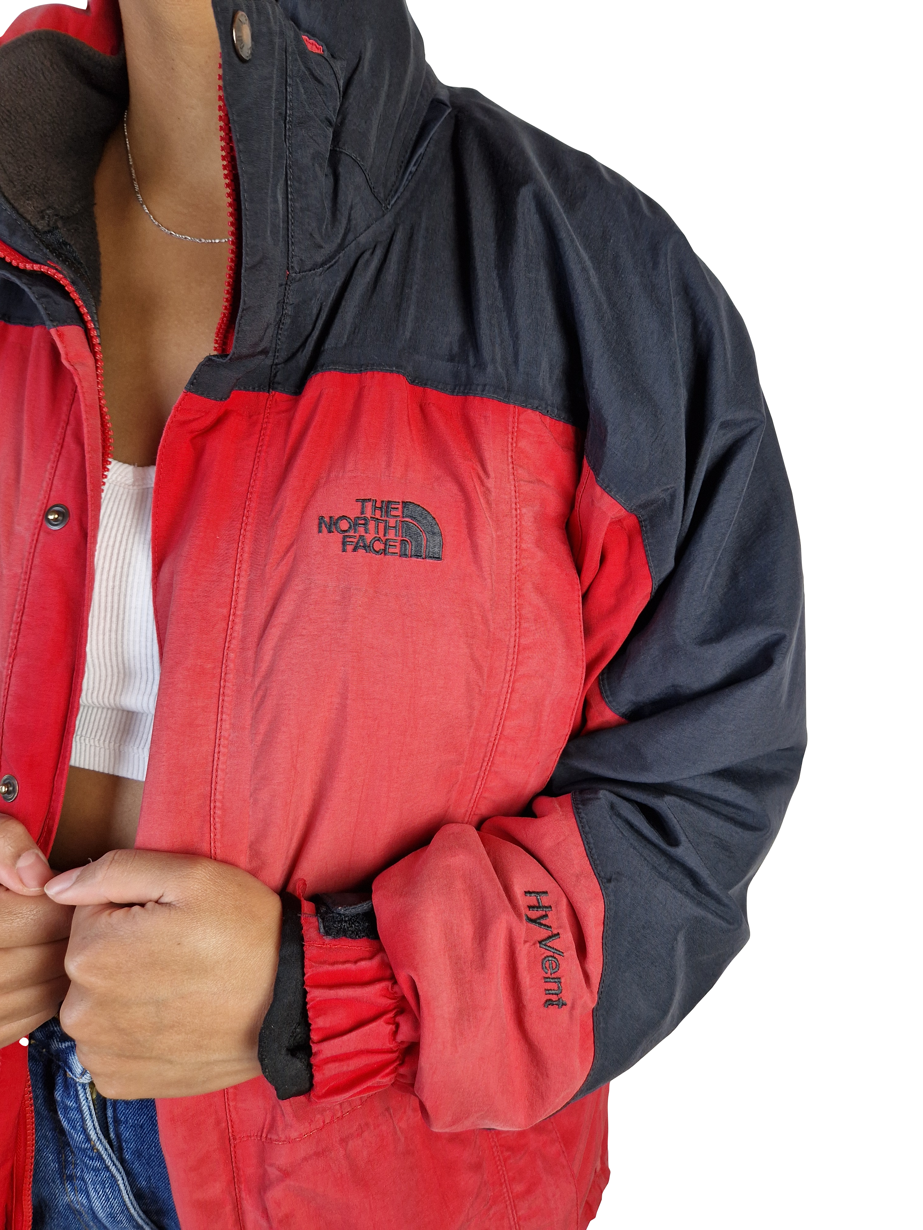 Vintage The North Face Winterjacke Hy VentHerausnehmbares Fleecefutter Rot Schwarz M