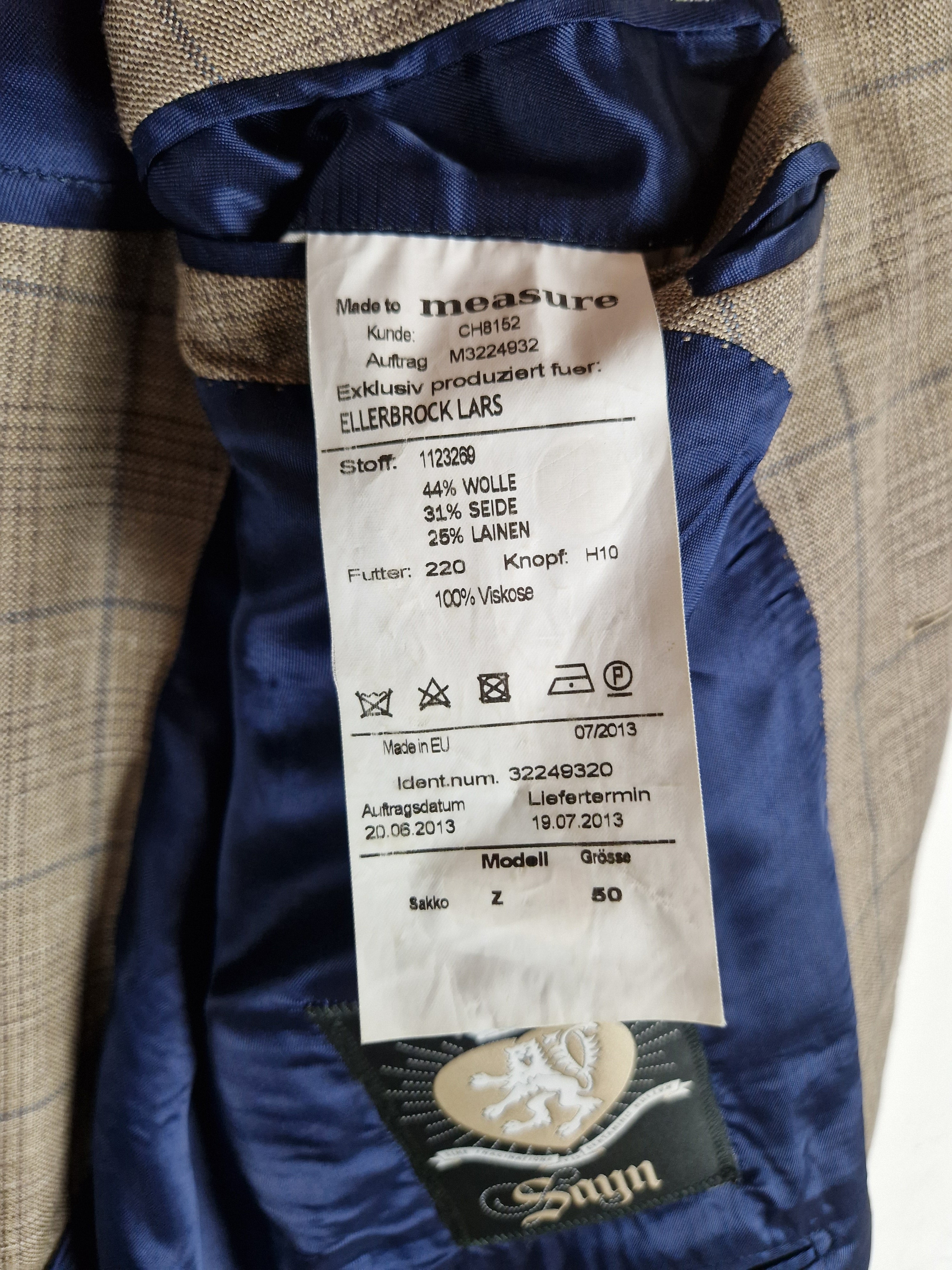 Loro Piana Sakko By Sayn Wolle-Seide-Leinen Made To Measure Braun XL-XXL - RareRags