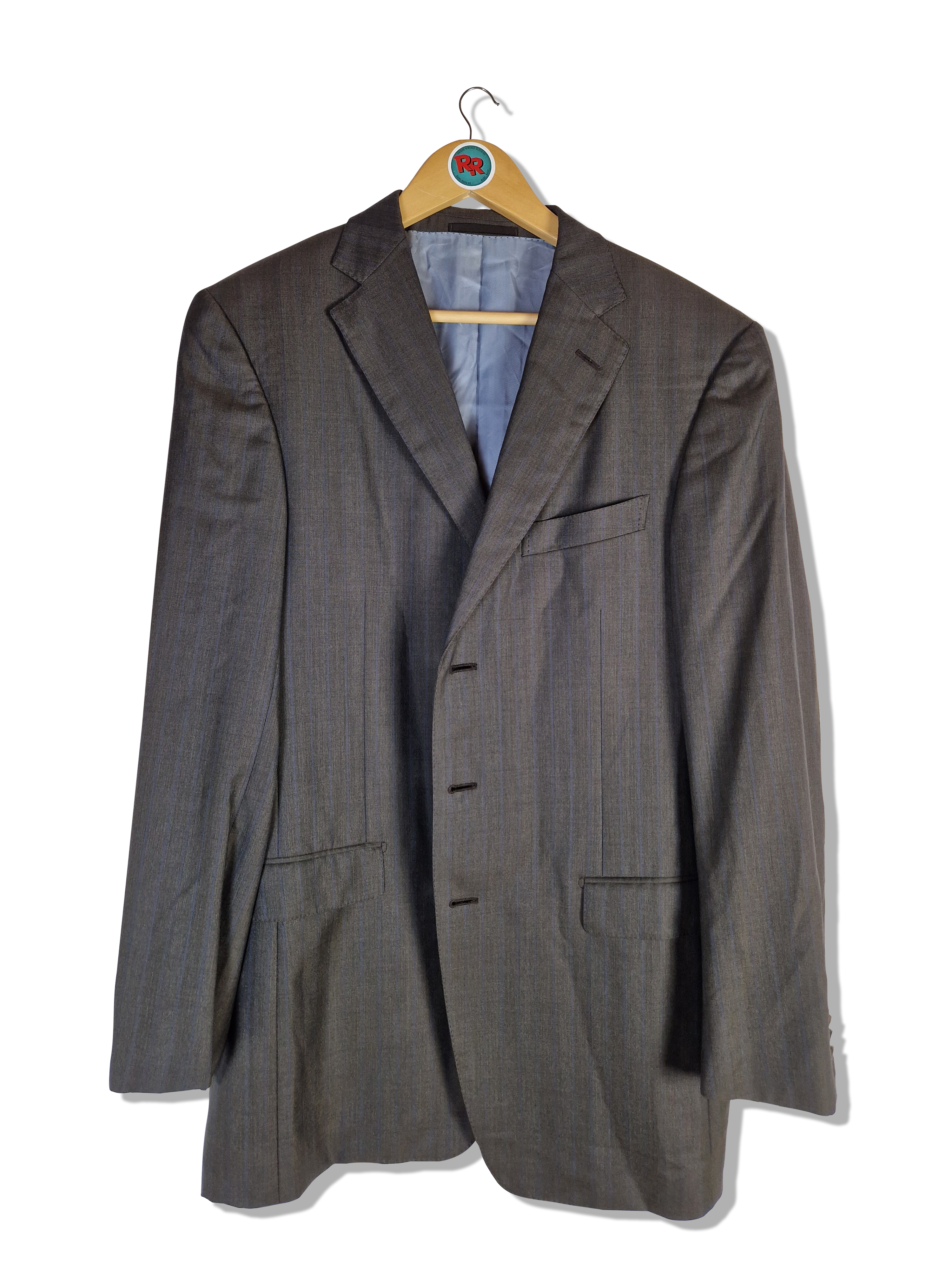 Modernes Ermenegildo Zegna Sakko Wolle 15 MilMil 15 Grau Blau  (50L) L-XL - RareRags