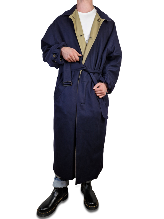 Vintage Club Scandinavia Trenchcoat Reversible Schurwollanteil Dunkelblau Beige XXL