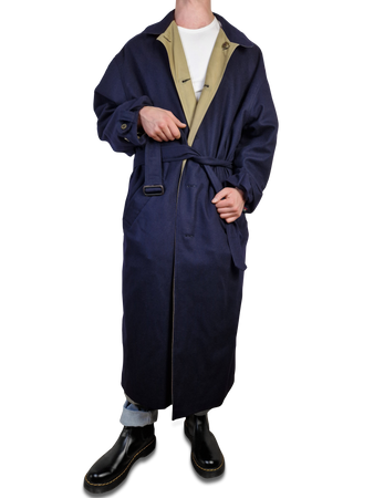 Vintage Club Scandinavia Trenchcoat Reversible Schurwollanteil Dunkelblau Beige XXL