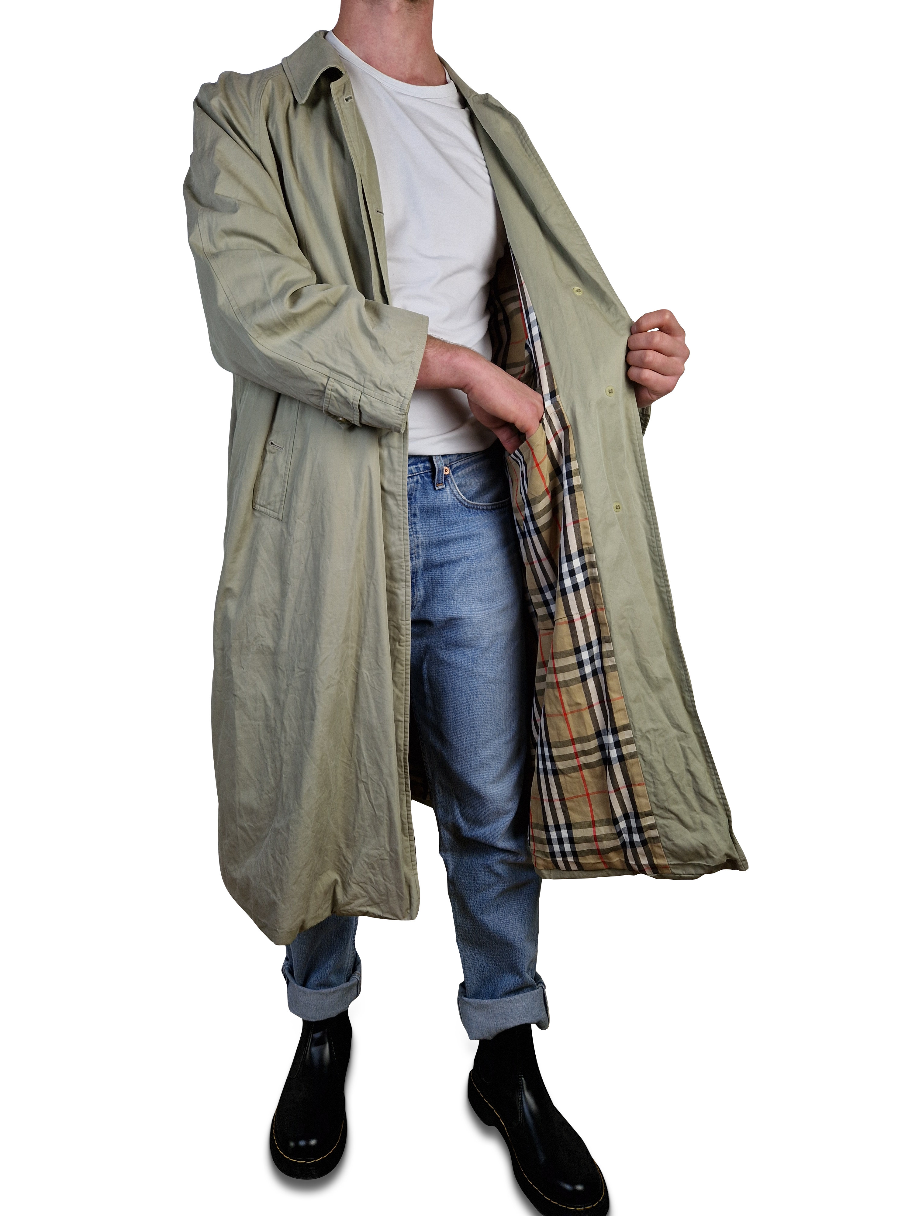 Vintage Burberrys Trenchcoat By Ladage & Oelke Classic Nova Check Beige L-XL - RareRags