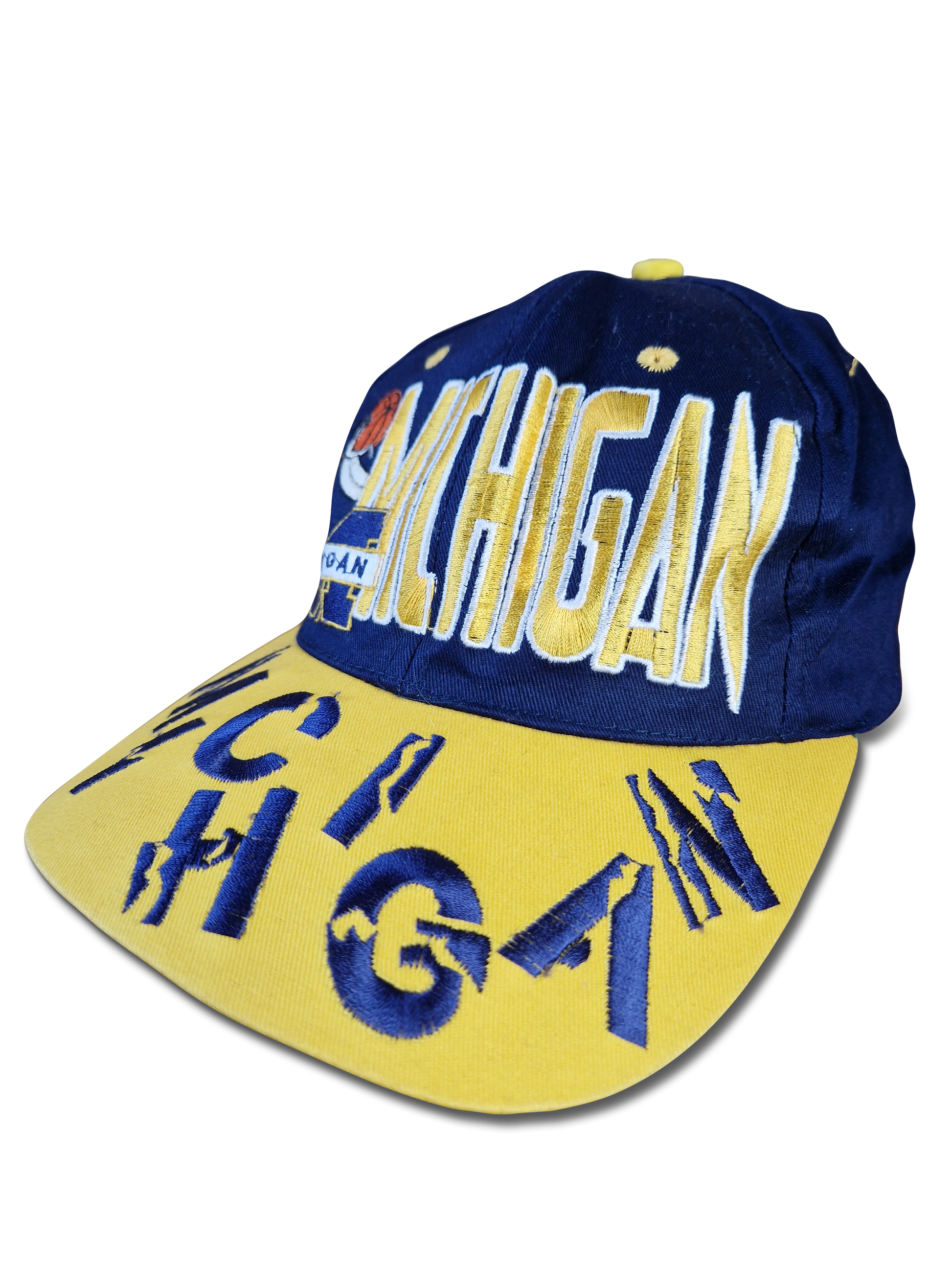 Vintage Michigan Cap Basketball NBA Bestickt Gelb Dunkelblau - RareRags