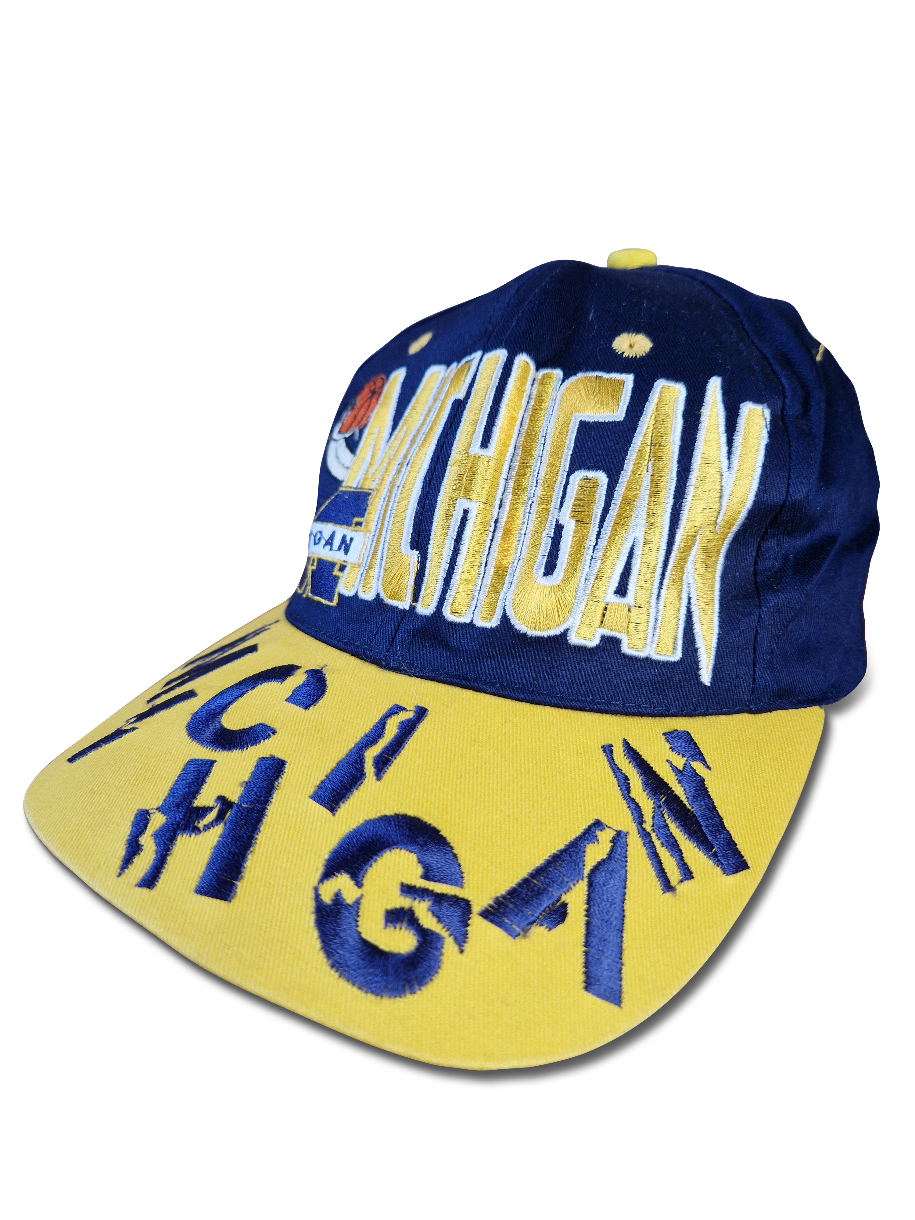 Vintage Michigan Cap Basketball NBA Bestickt Gelb Dunkelblau - RareRags