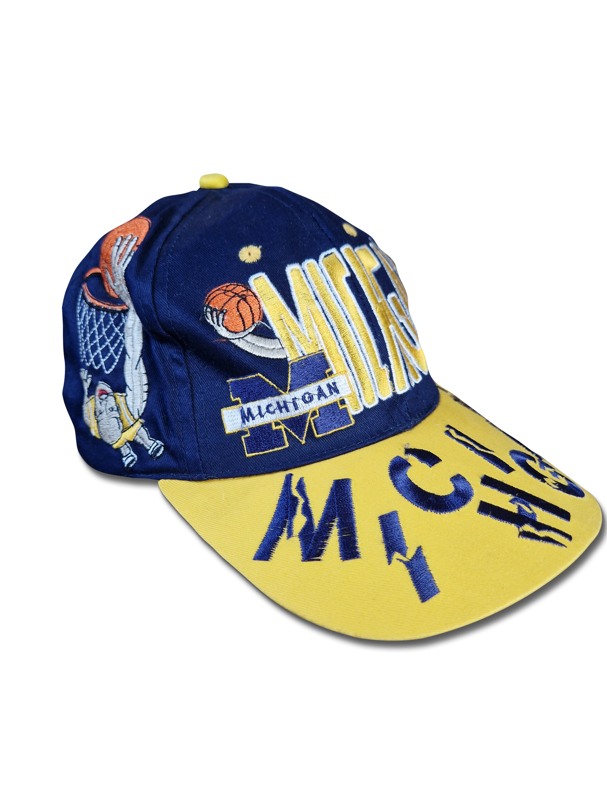 Vintage Michigan Cap Basketball NBA Bestickt Gelb Dunkelblau - RareRags