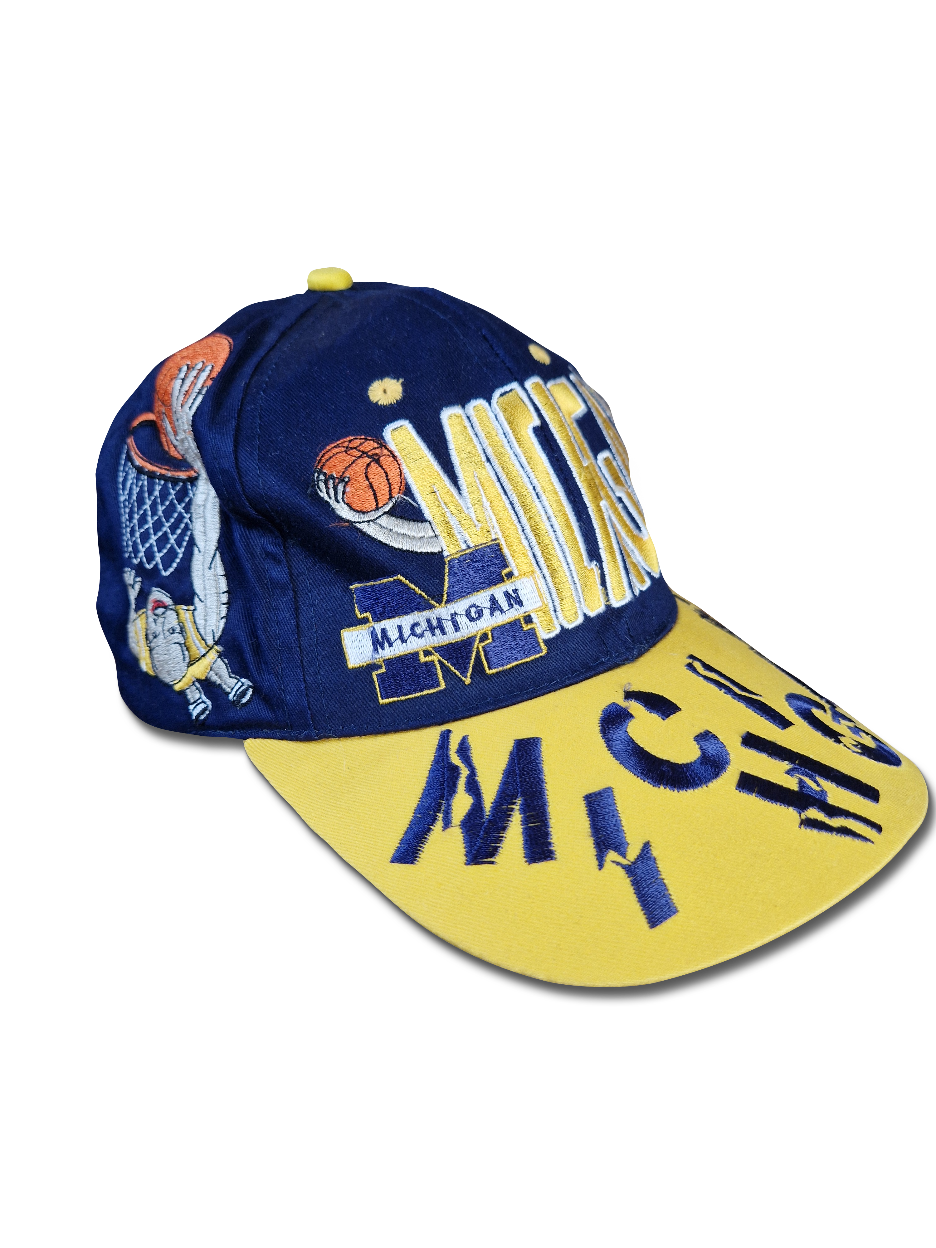Vintage Michigan Cap Basketball NBA Bestickt Gelb Dunkelblau - RareRags