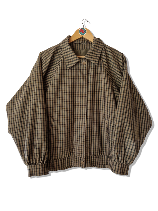 Vintage NoName Harrington Jacke Kariert Braun Beige (36) M-L