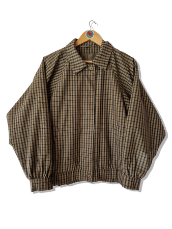 Vintage NoName Harrington Jacke Kariert Braun Beige (36) M-L