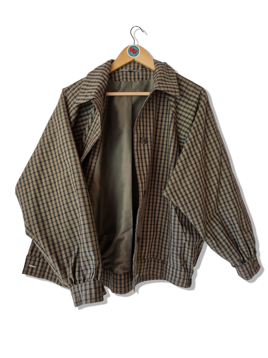 Vintage NoName Harrington Jacke Kariert Braun Beige (36) M-L