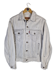 Vintage Levis Jeansjacke 80s Made In USA Red Tab (40R) Hellgrau M - RareRags