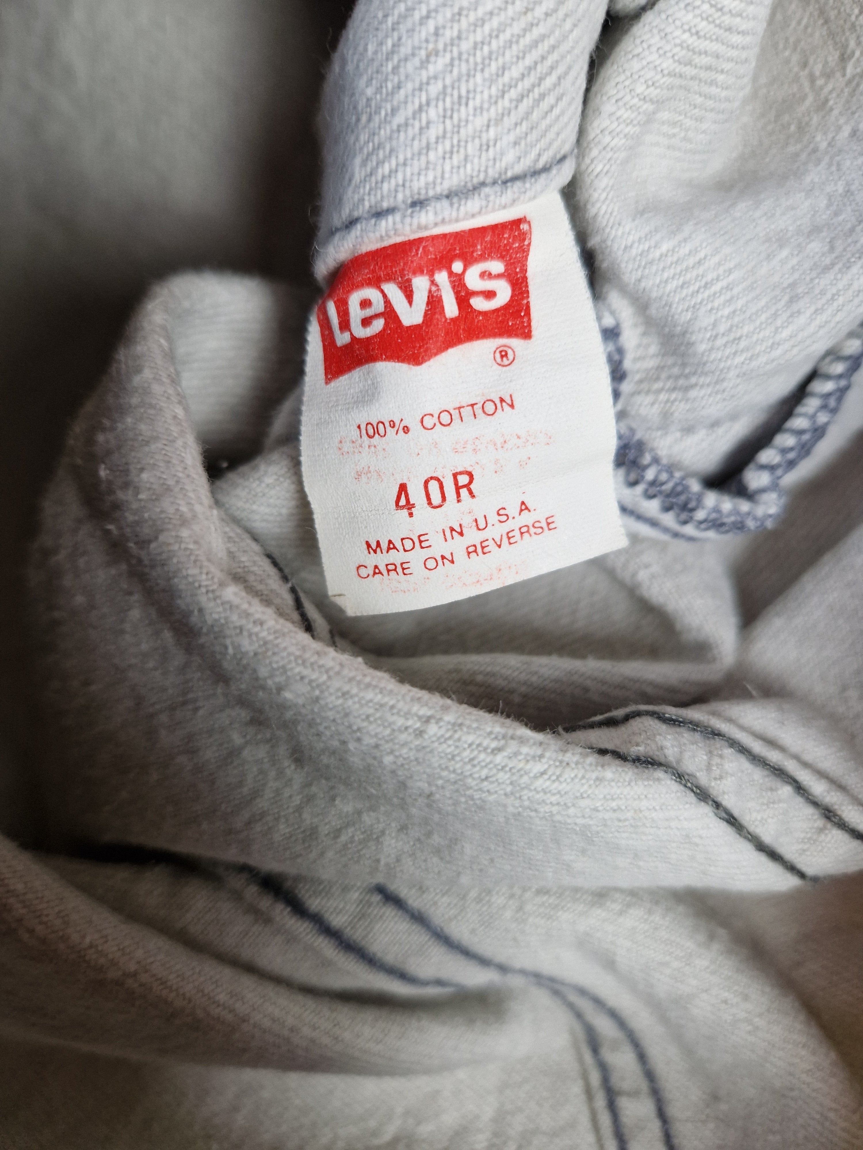 Vintage Levis Jeansjacke 80s Made In USA Red Tab (40R) Hellgrau M - RareRags