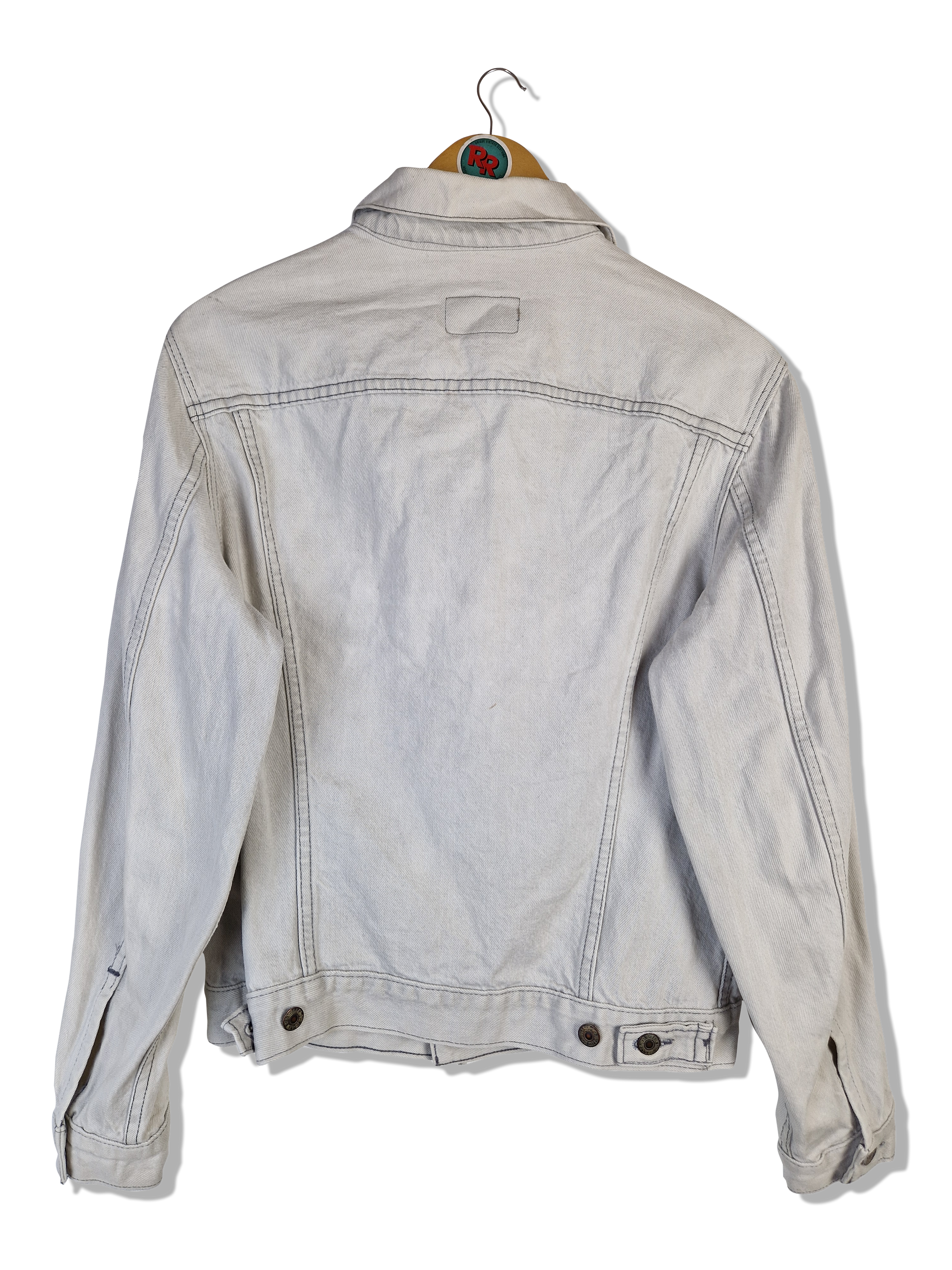 Vintage Levis Jeansjacke 80s Made In USA Red Tab (40R) Hellgrau M - RareRags