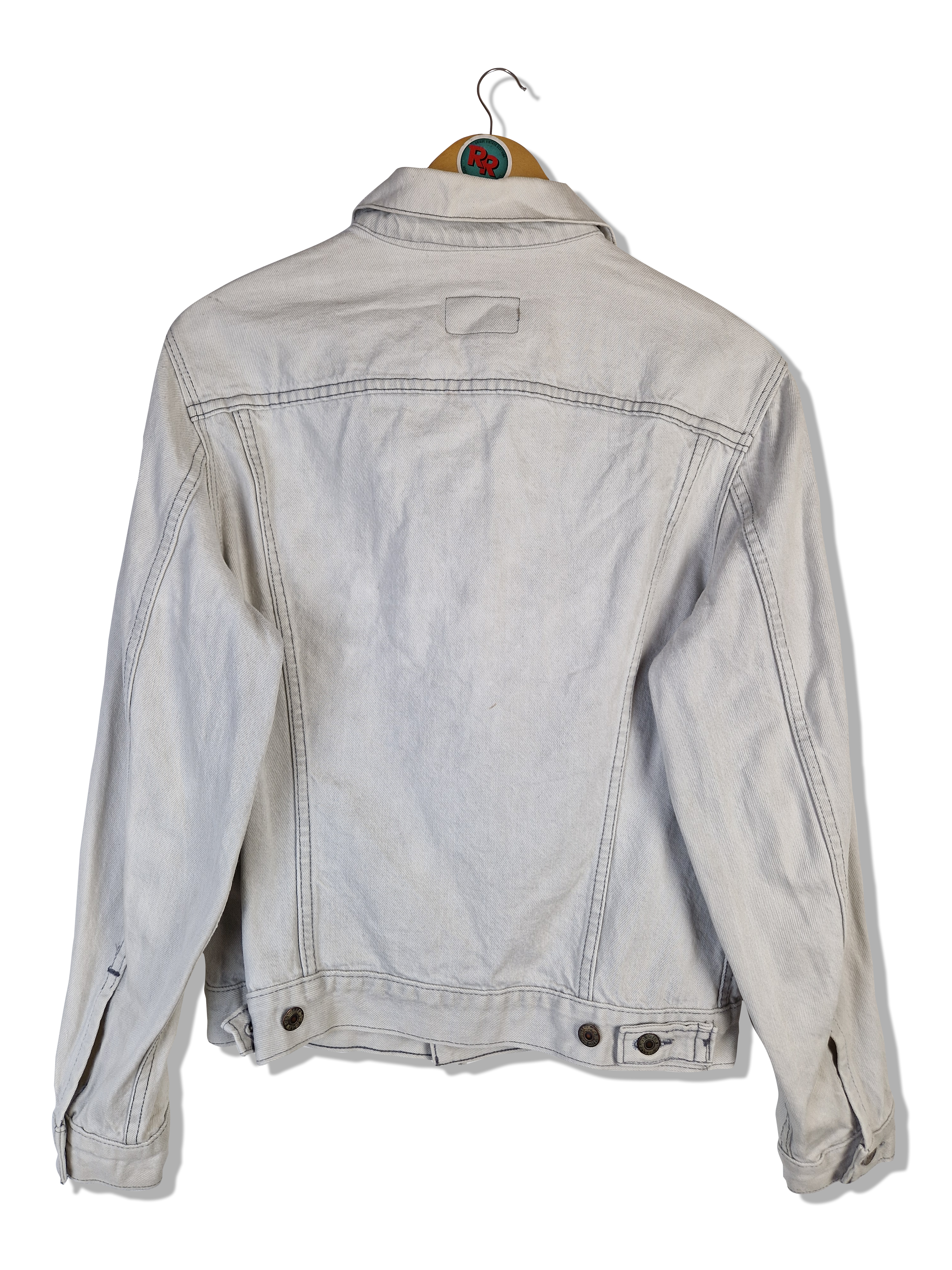 Vintage Levis Jeansjacke 80s Made In USA Red Tab (40R) Hellgrau M - RareRags