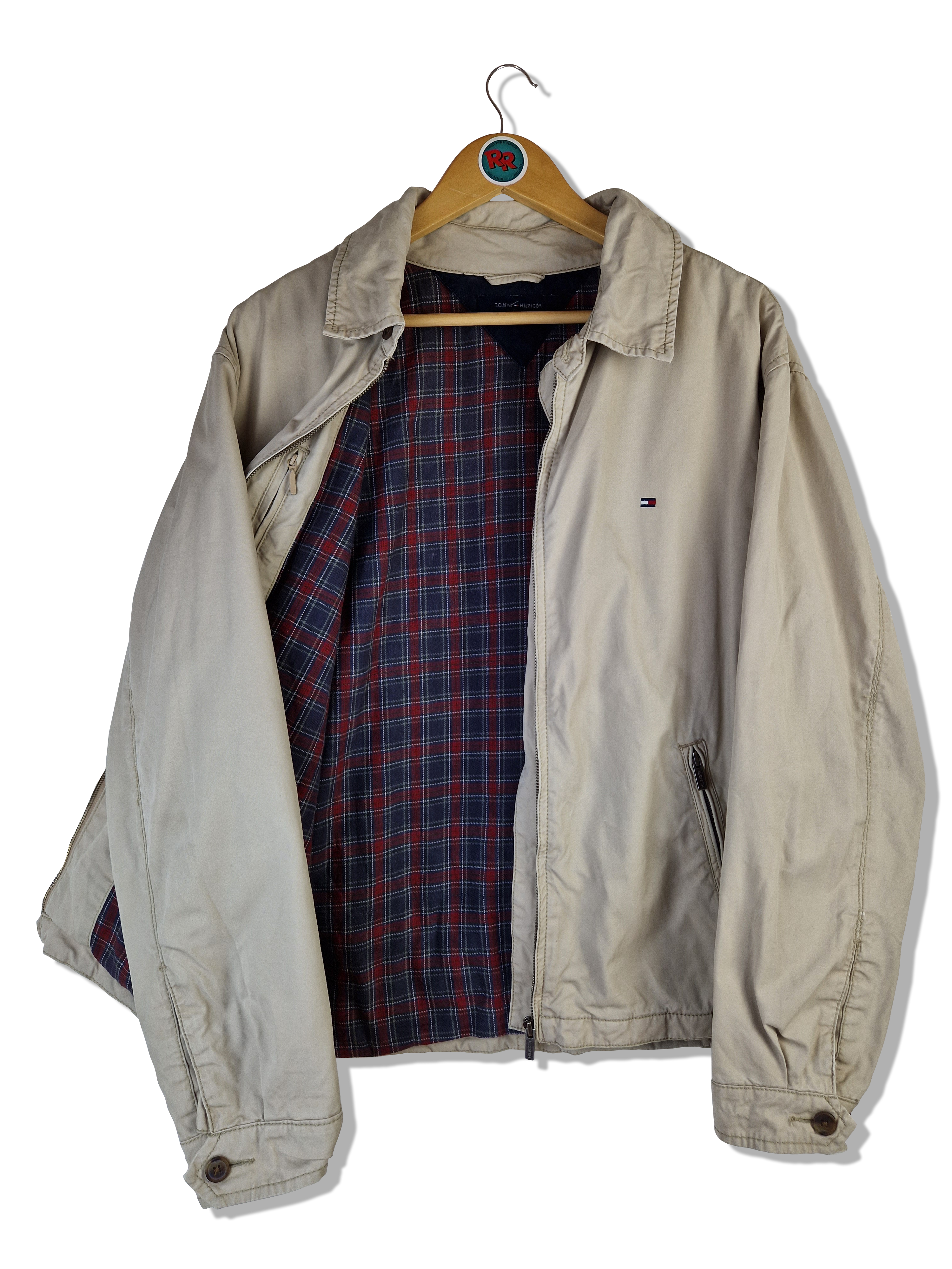 Moderne Tommy Hilfiger Harrington Jacke Basic Kariertes Innenfutter Braun Beige L - RareRags