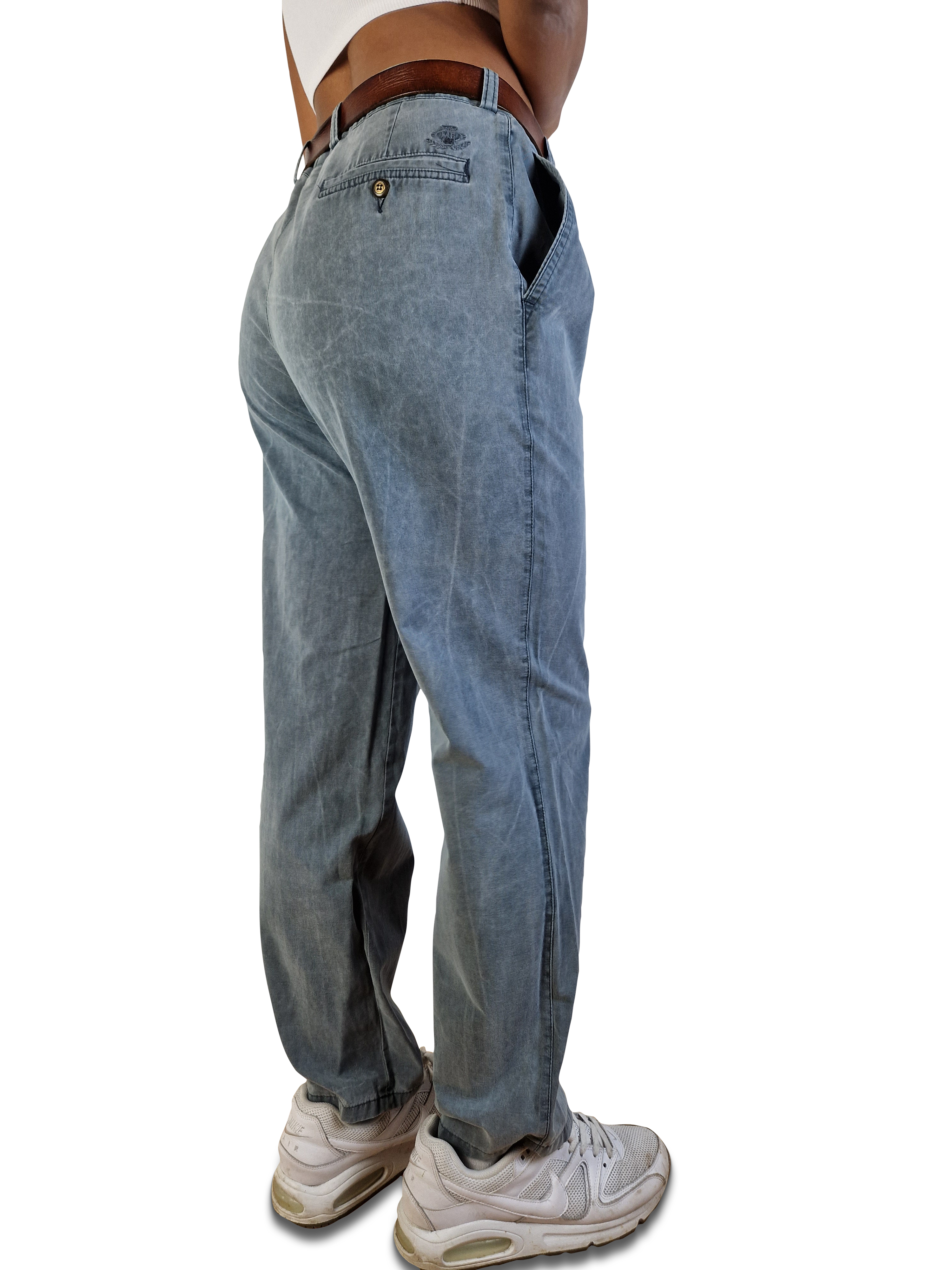 Vintage Chino Ausgewaschen Bestickt Crestlogo Grau M-L - RareRags