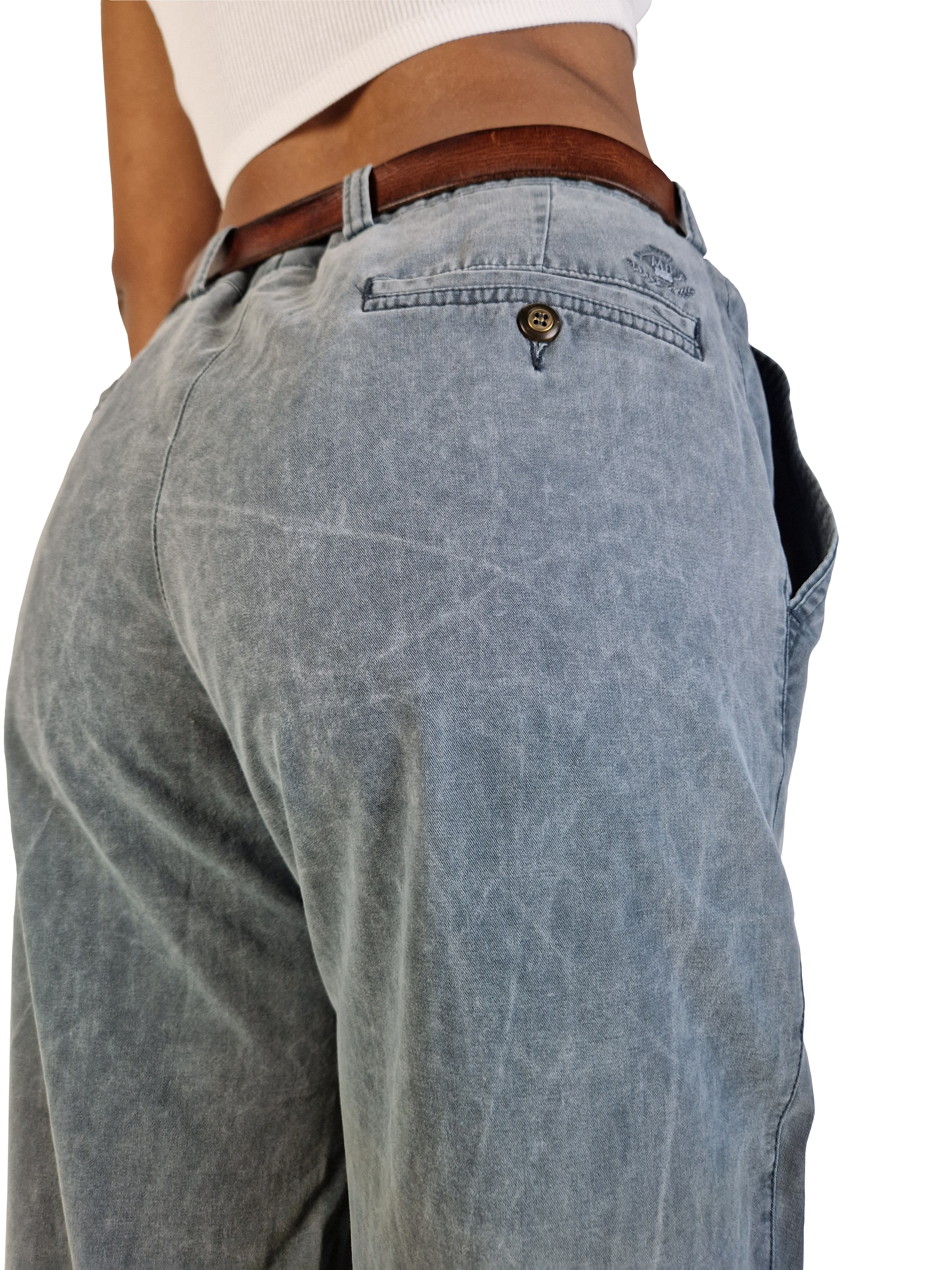 Vintage Chino Ausgewaschen Bestickt Crestlogo Grau M-L - RareRags