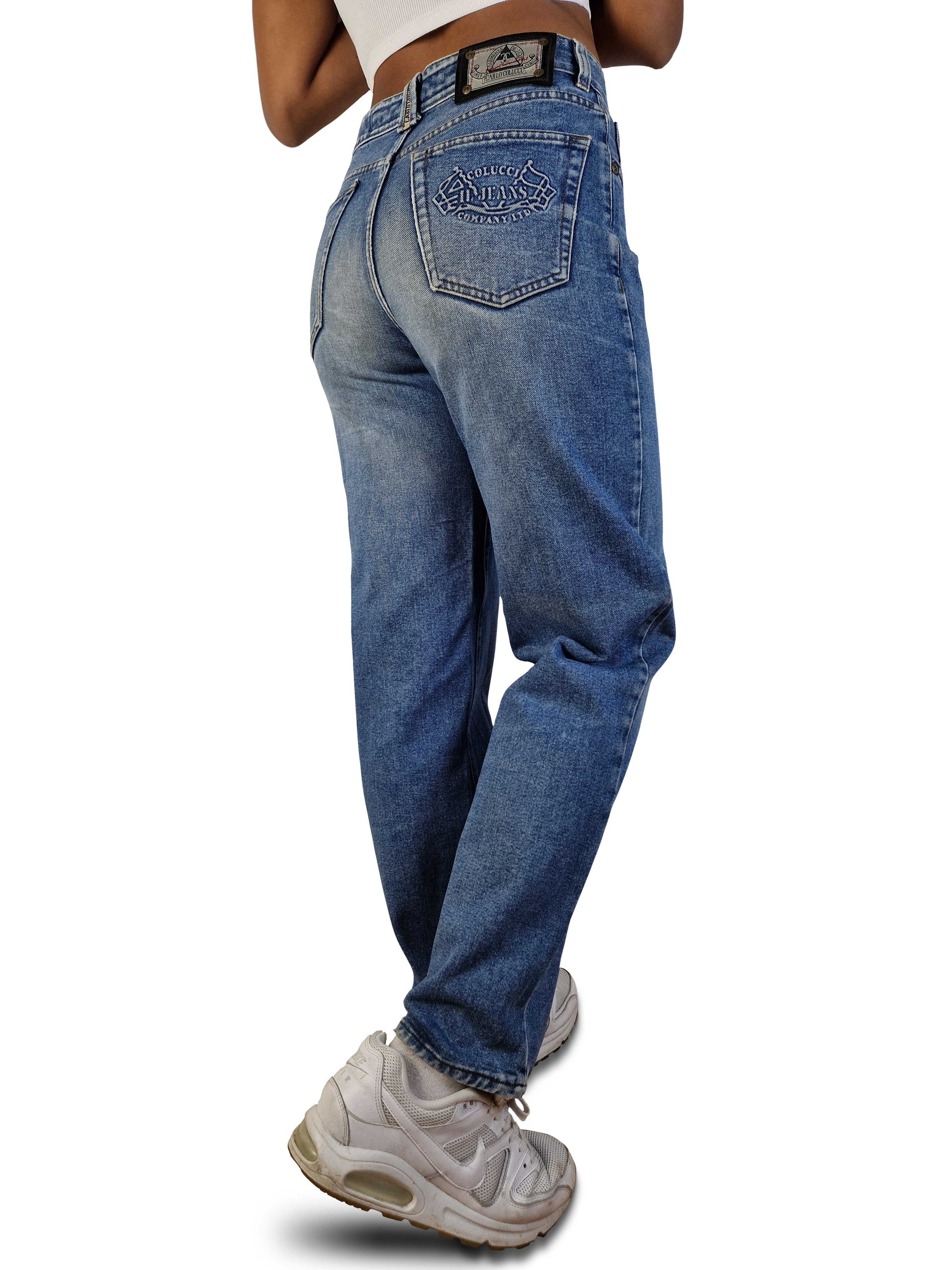 Vintage Carlo Colucci Jeans Logo Back Pocket Hellblau S-M - RareRags