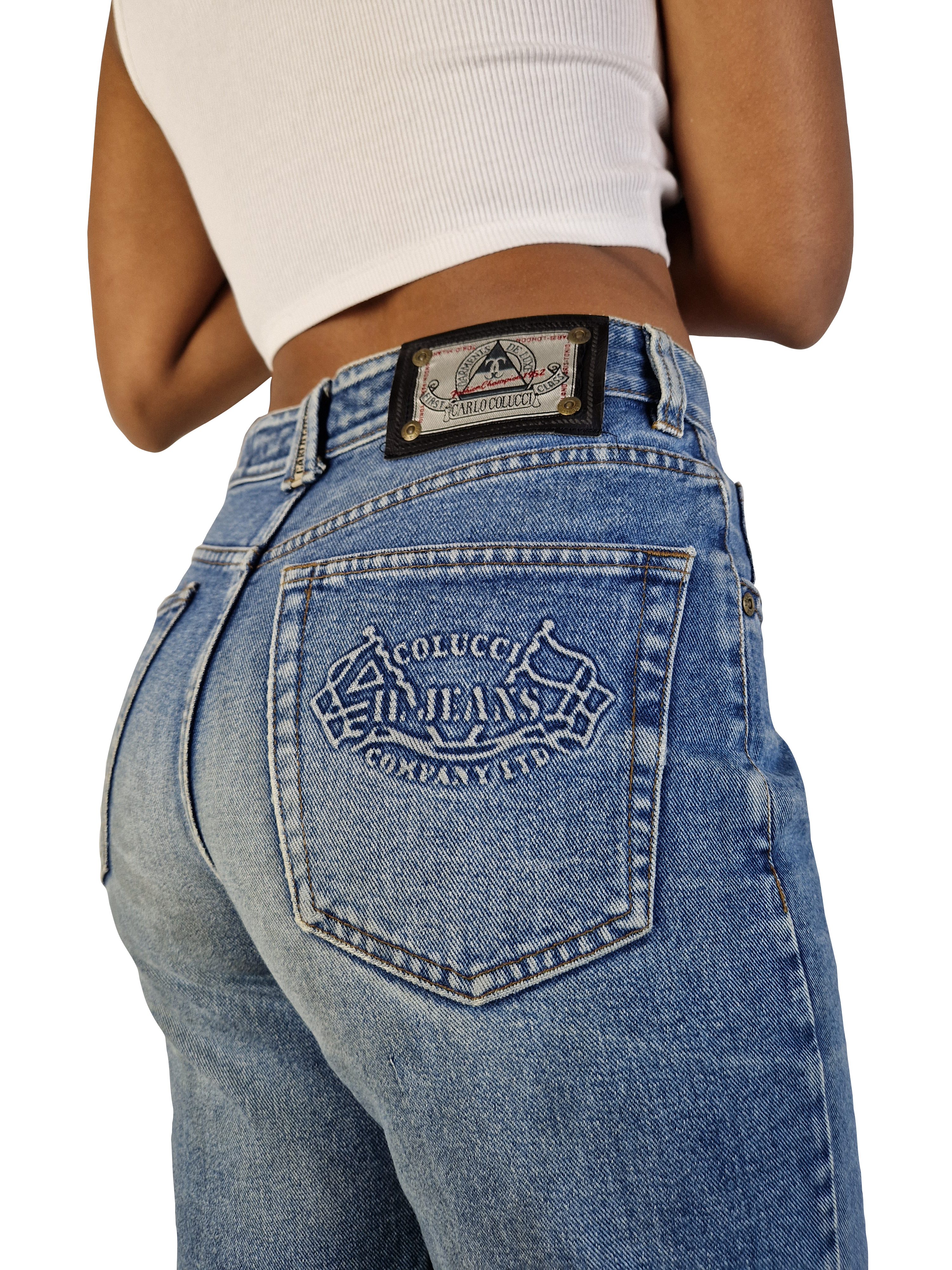 Vintage Carlo Colucci Jeans Logo Back Pocket Hellblau S-M - RareRags