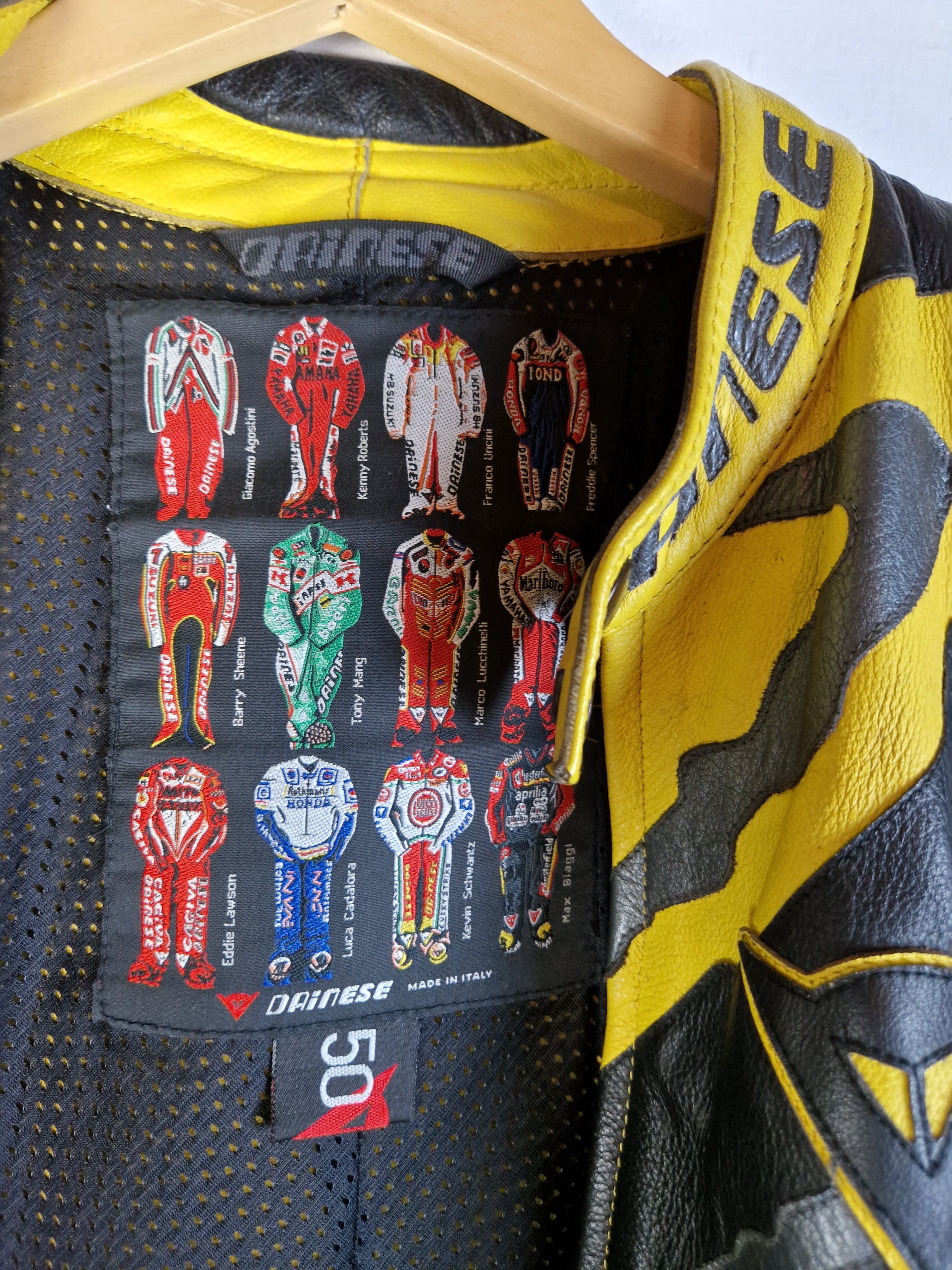 Vintage Drinese Bikerjacke Racing Motorrad Made In Italy Schwarz Gold (50) M-L