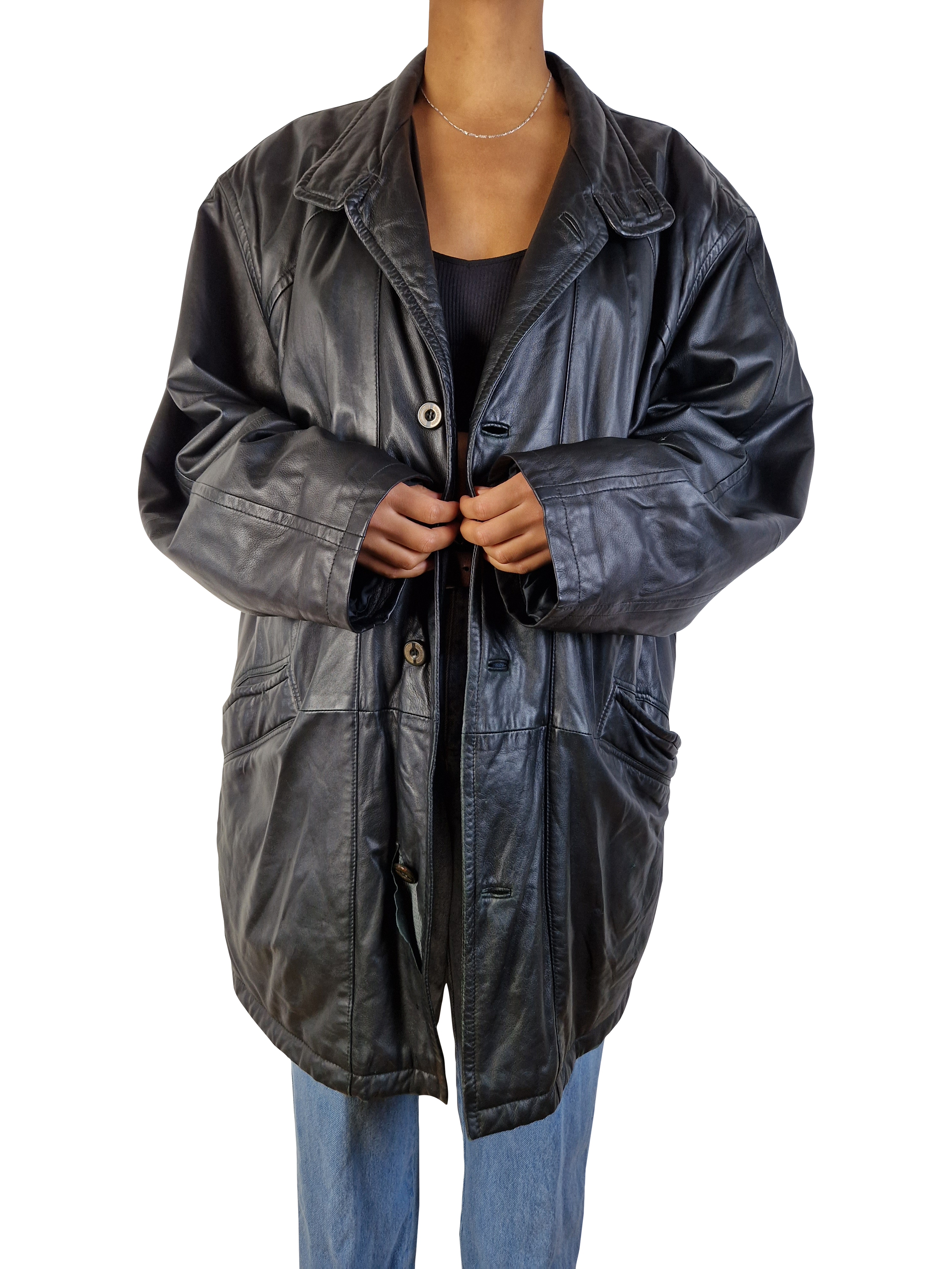 Vintage Burberrys Lederjacke / Kurzmantel Lamm-Nappa Schwarz (58) XL-XXL