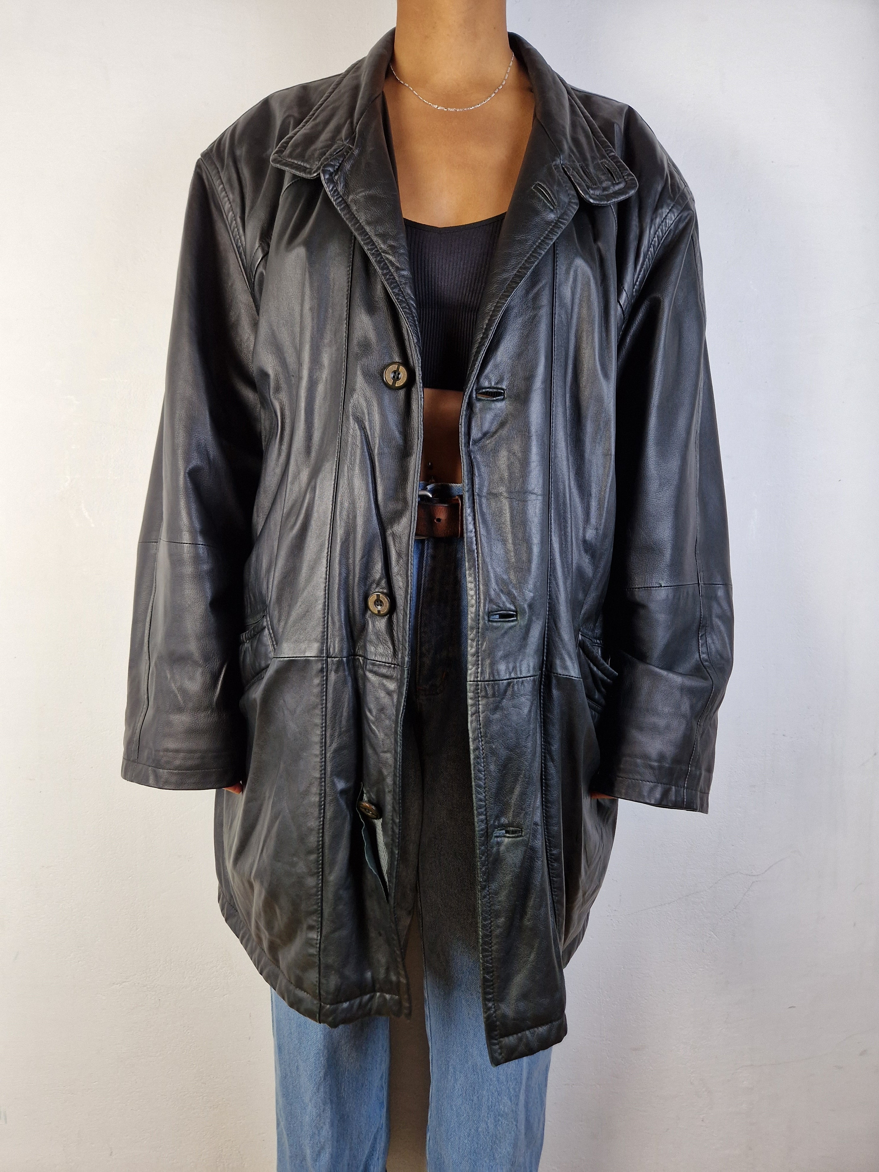 Vintage Burberrys Lederjacke / Kurzmantel Lamm-Nappa Schwarz (58) XL-XXL