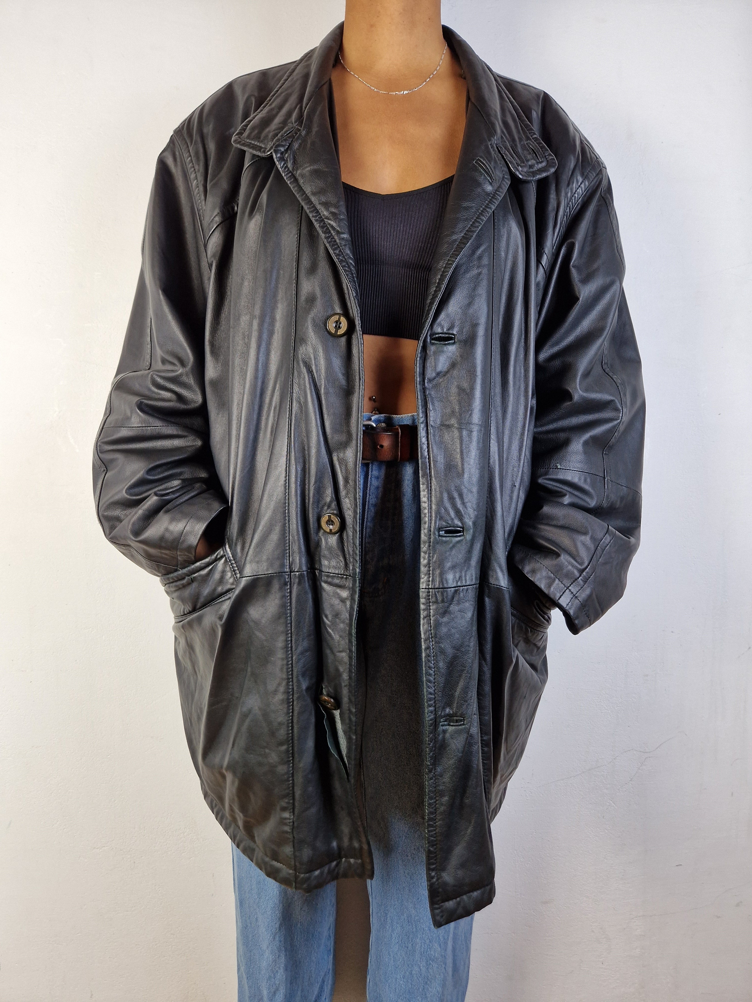 Vintage Burberrys Lederjacke / Kurzmantel Lamm-Nappa Schwarz (58) XL-XXL
