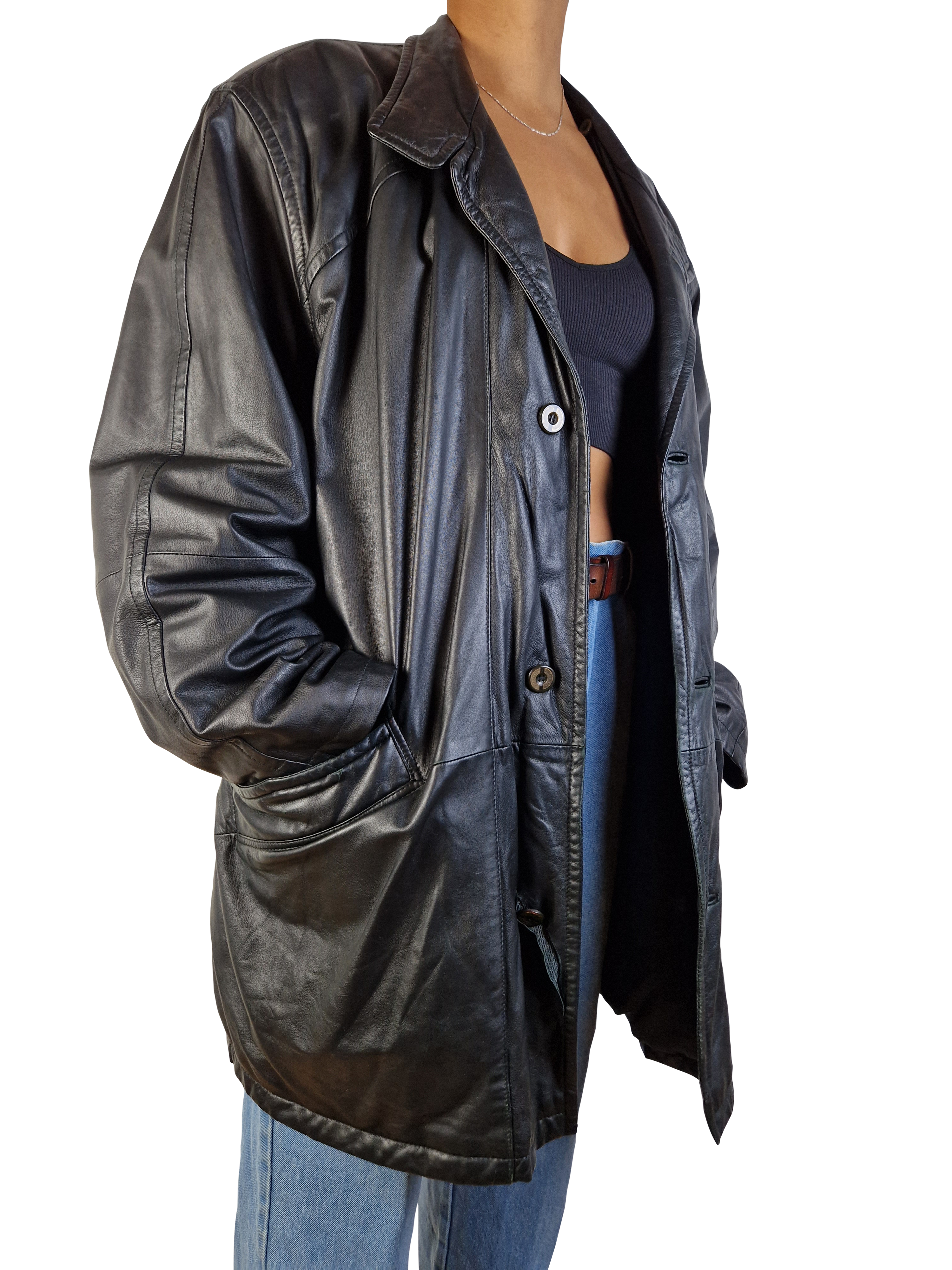 Vintage Burberrys Lederjacke / Kurzmantel Lamm-Nappa Schwarz (58) XL-XXL