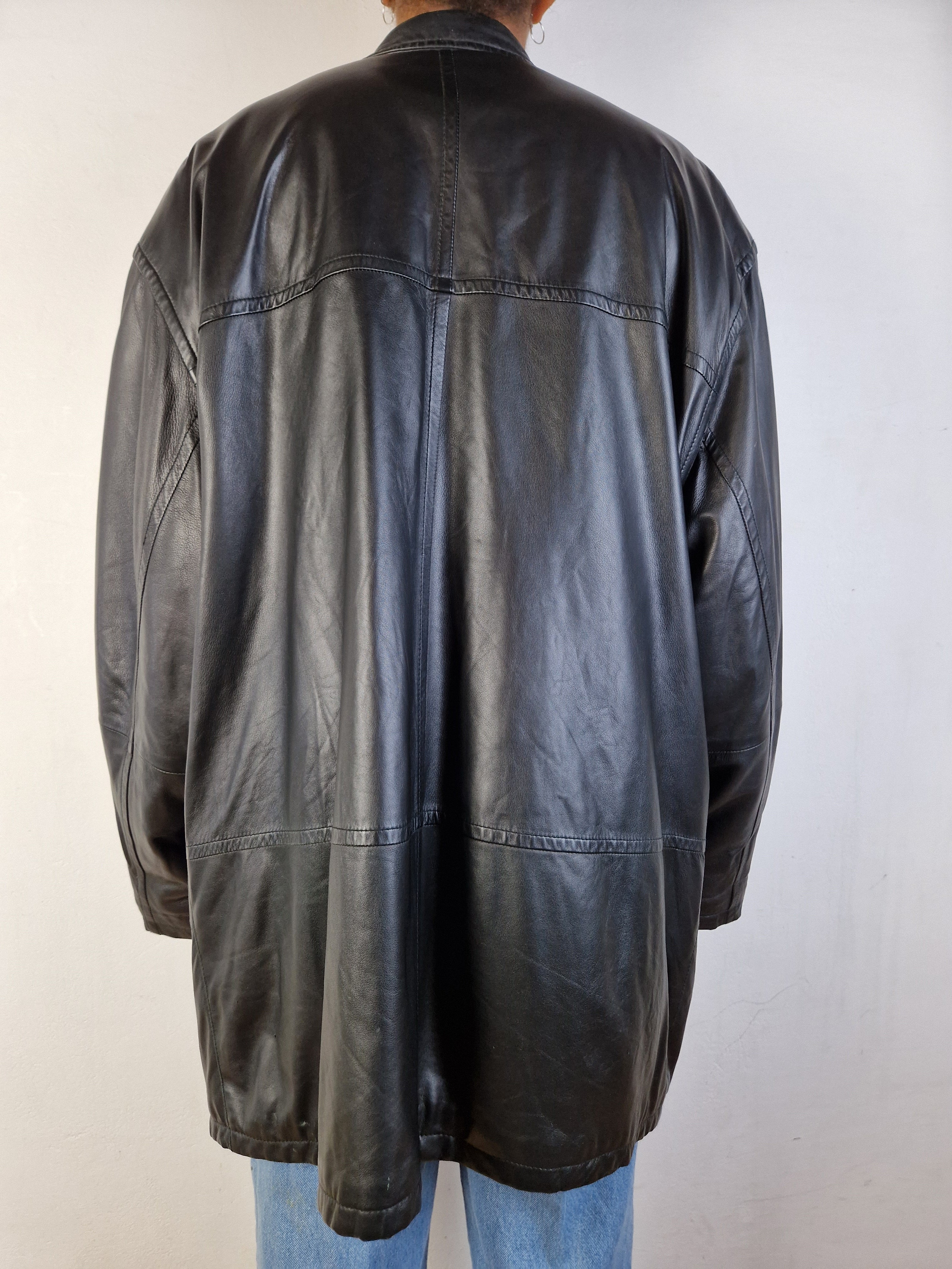 Vintage Burberrys Lederjacke / Kurzmantel Lamm-Nappa Schwarz (58) XL-XXL