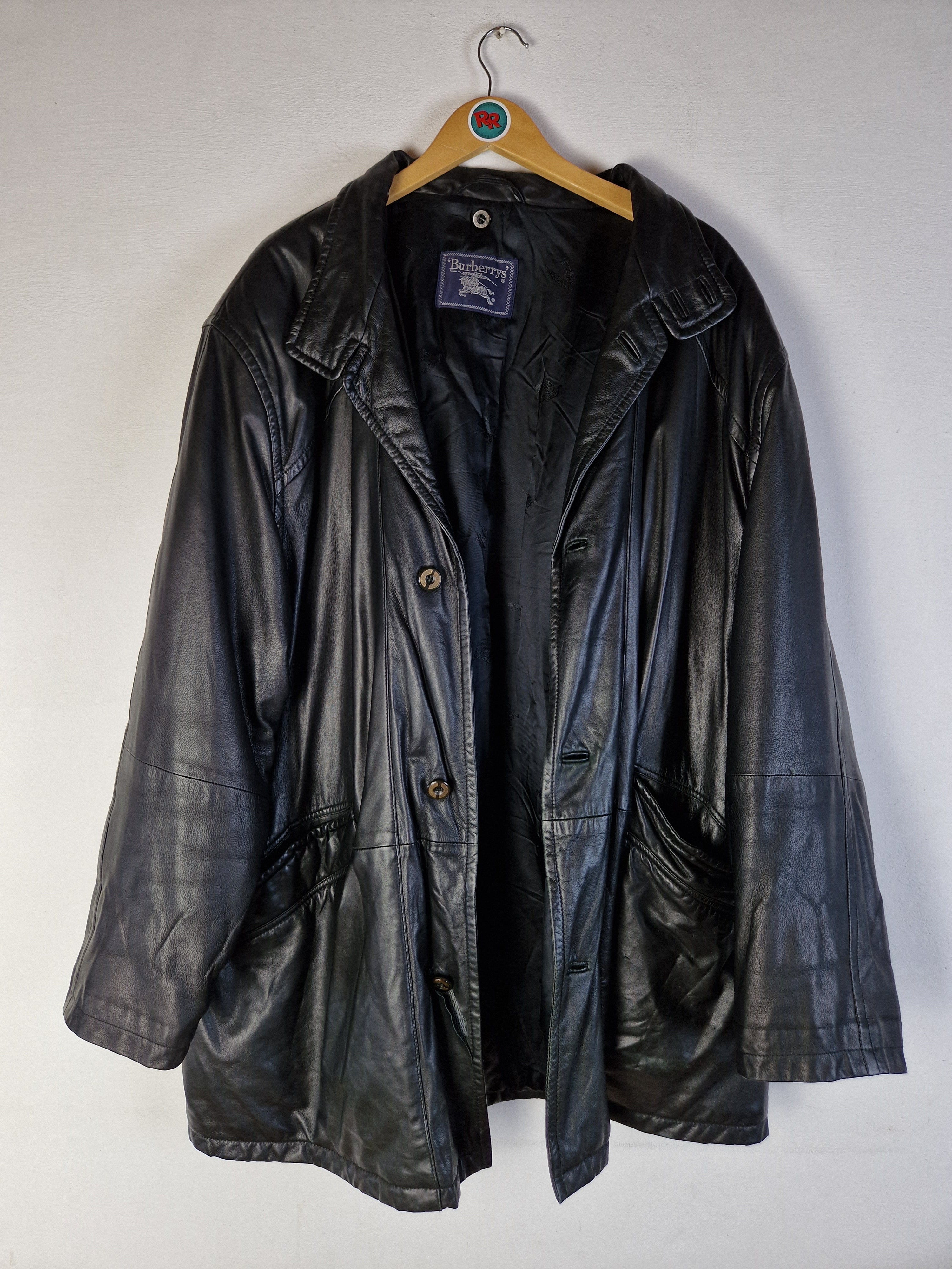 Vintage Burberrys Lederjacke / Kurzmantel Lamm-Nappa Schwarz (58) XL-XXL