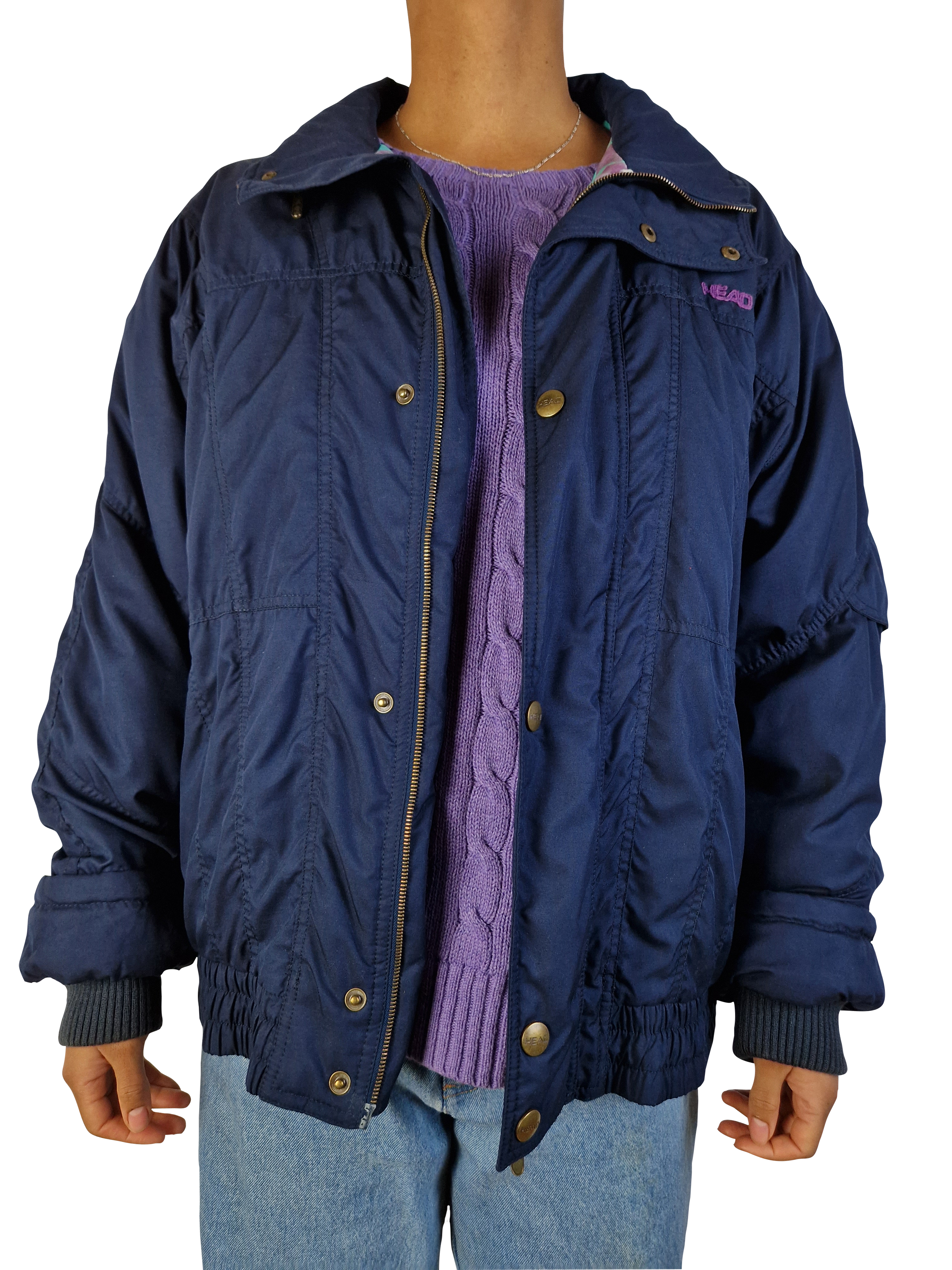 Vintage Head Winterjacke RiRi-Zipper Buntes Innenfutter Made In Portugal Dunkelblau (54) L-XL