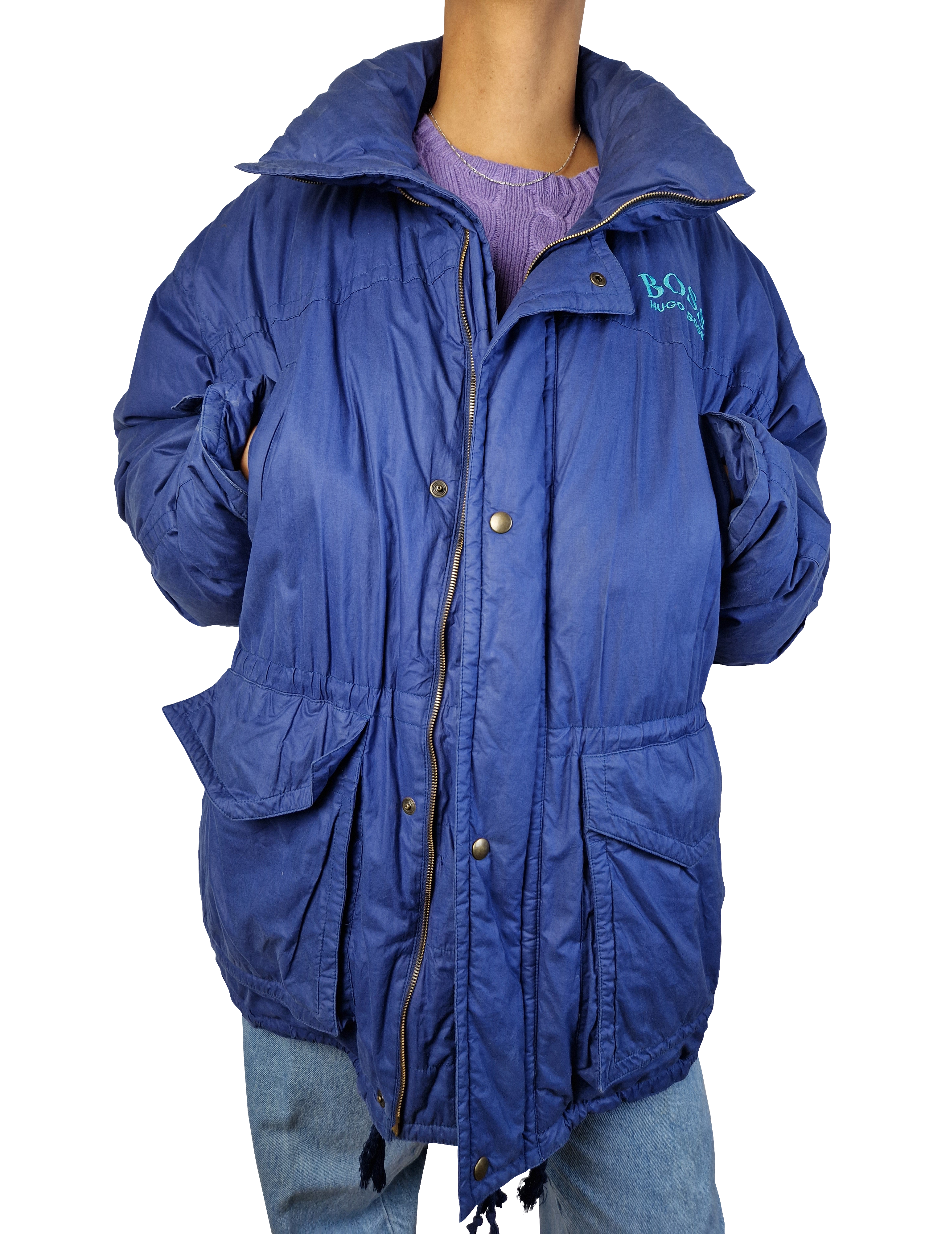 Vintage Hugo Boss Daunenparka 70s Sander Hamburg Blau L-XL