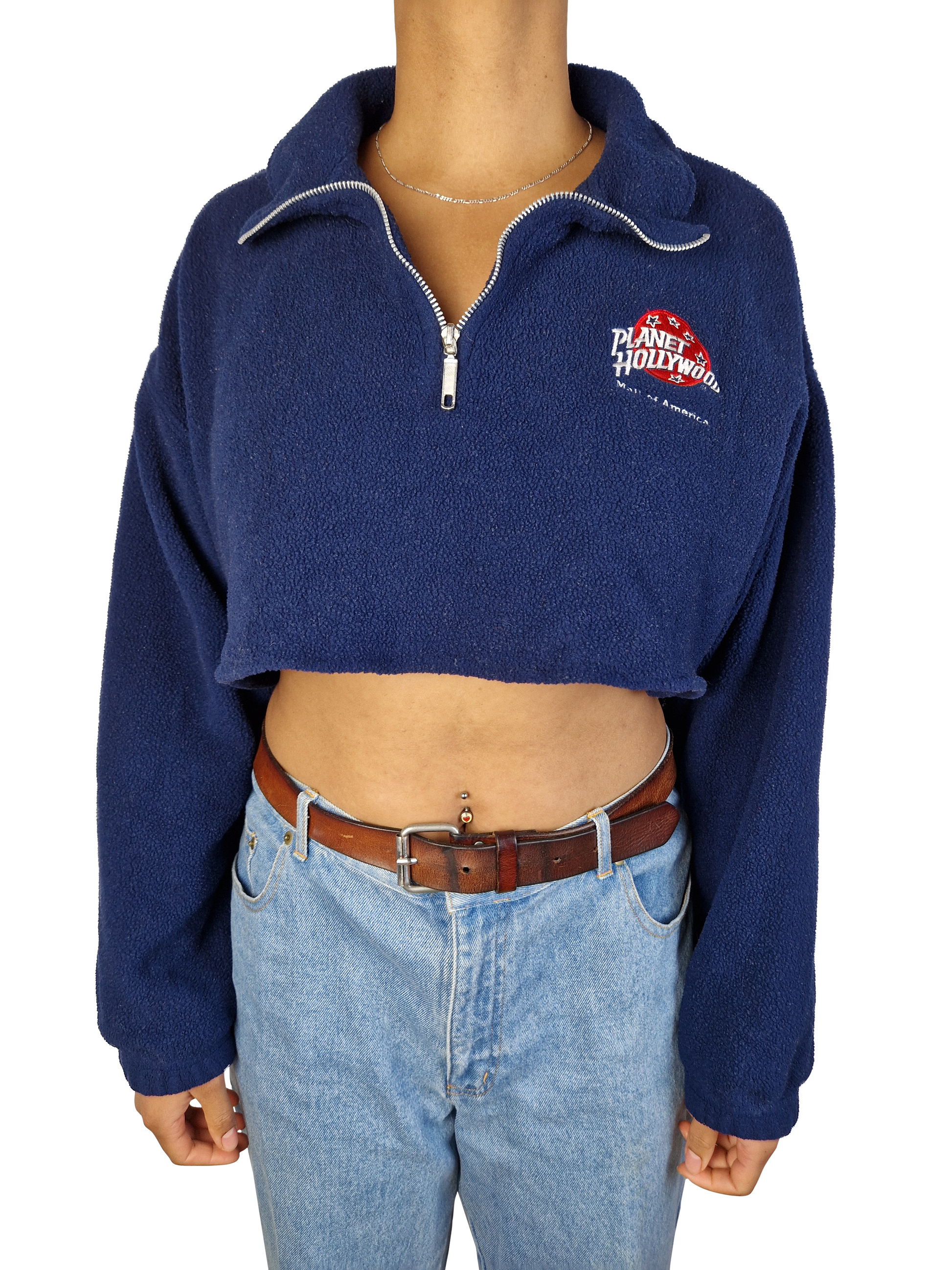 Vintage Planet Hollywood Fleece 1991 Quarterzip Cropped Mall Of America Made In USA Dunkelblau  L-XL - RareRags