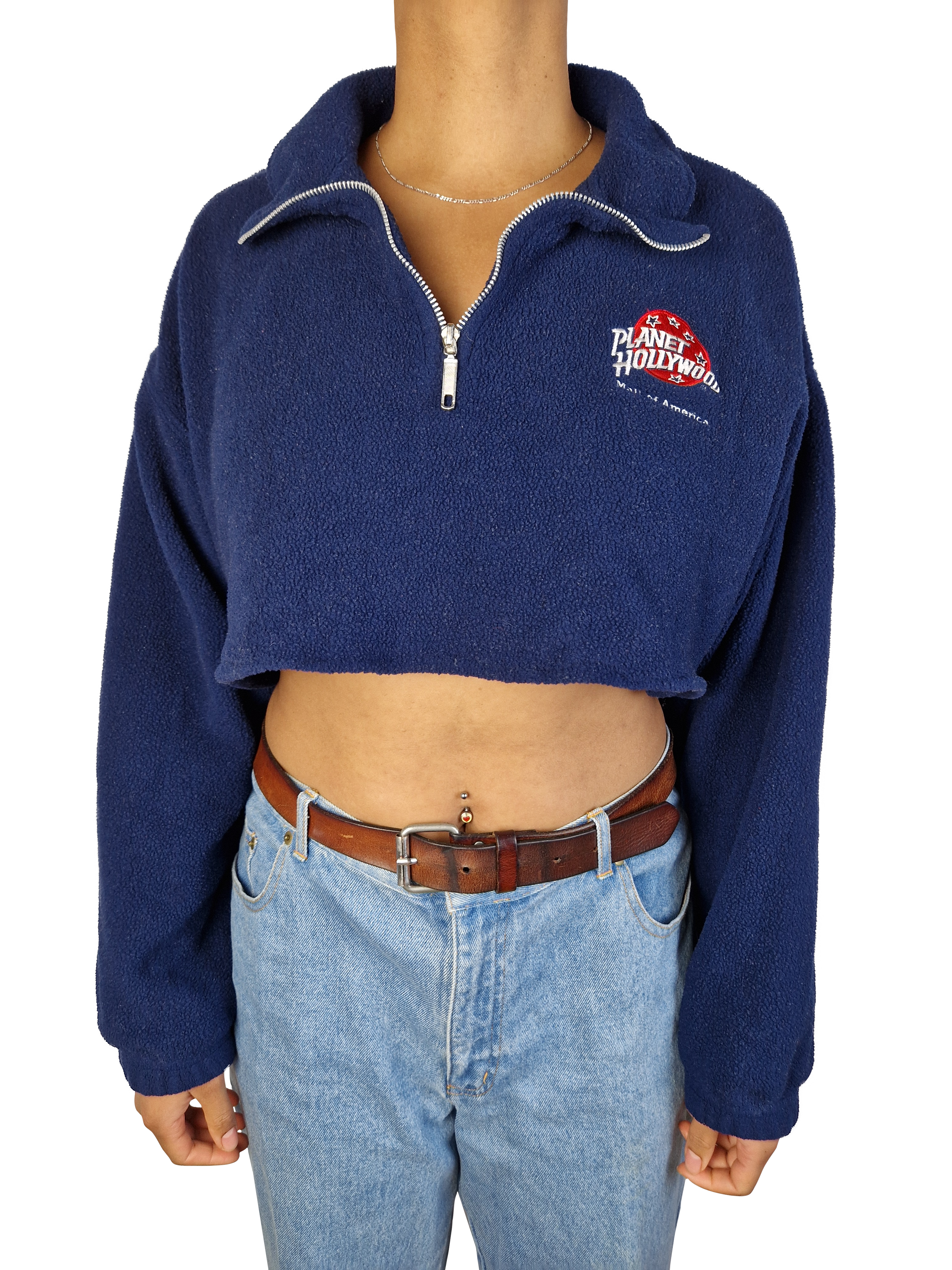 Vintage Planet Hollywood Fleece 1991 Quarterzip Cropped Mall Of America Made In USA Dunkelblau  L-XL - RareRags