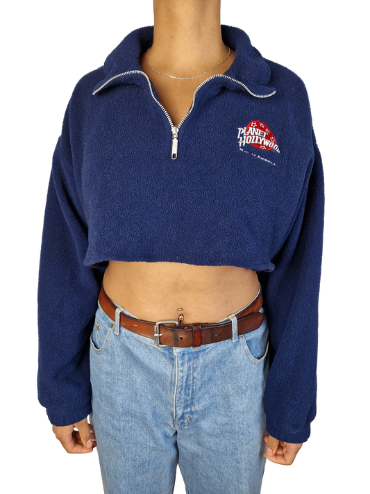 Vintage Planet Hollywood Fleece 1991 Quarterzip Cropped Mall Of America Made In USA Dunkelblau  L-XL