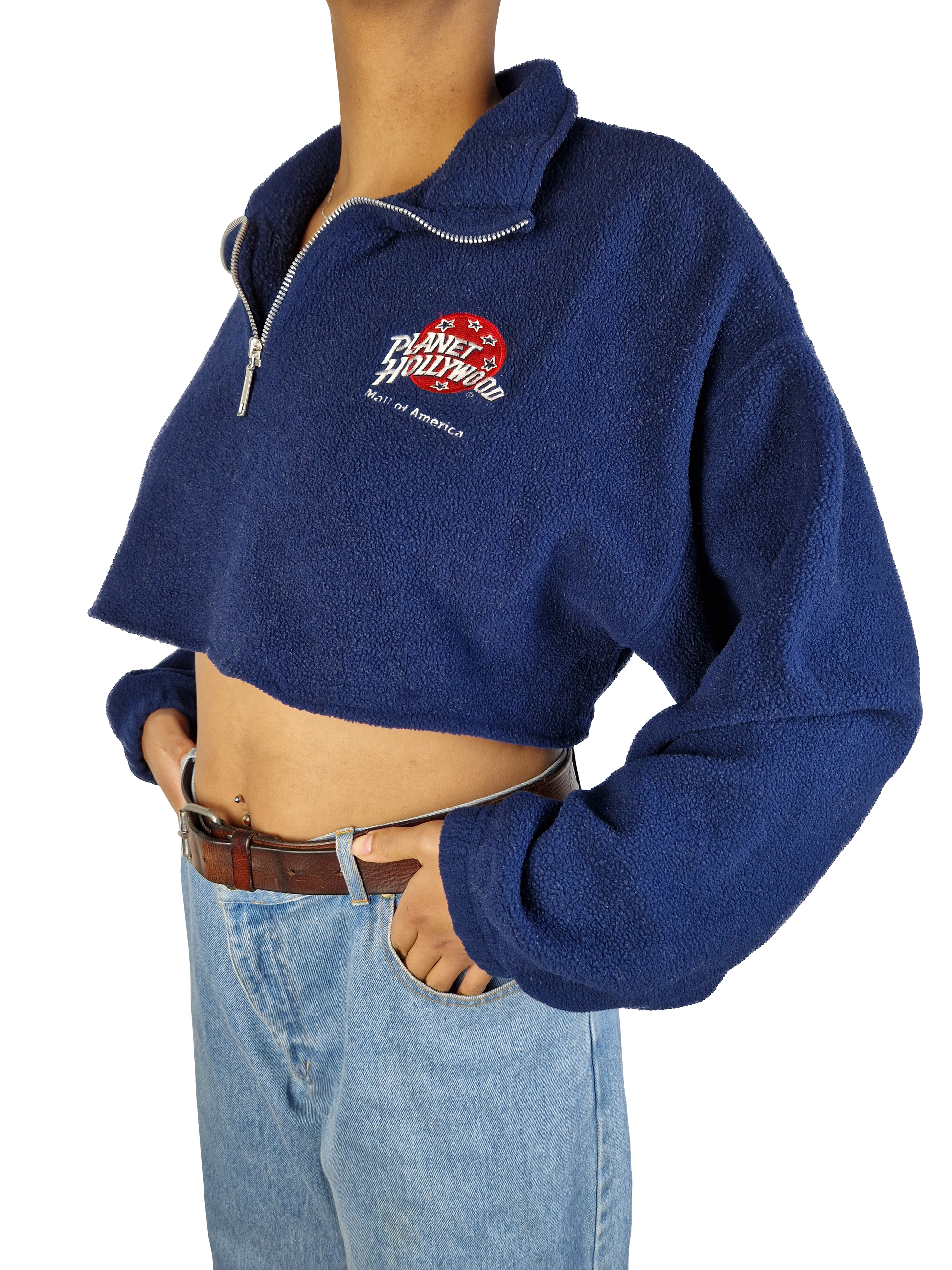 Vintage Planet Hollywood Fleece 1991 Quarterzip Cropped Mall Of America Made In USA Dunkelblau  L-XL - RareRags