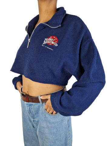 Vintage Planet Hollywood Fleece 1991 Quarterzip Cropped Mall Of America Made In USA Dunkelblau  L-XL