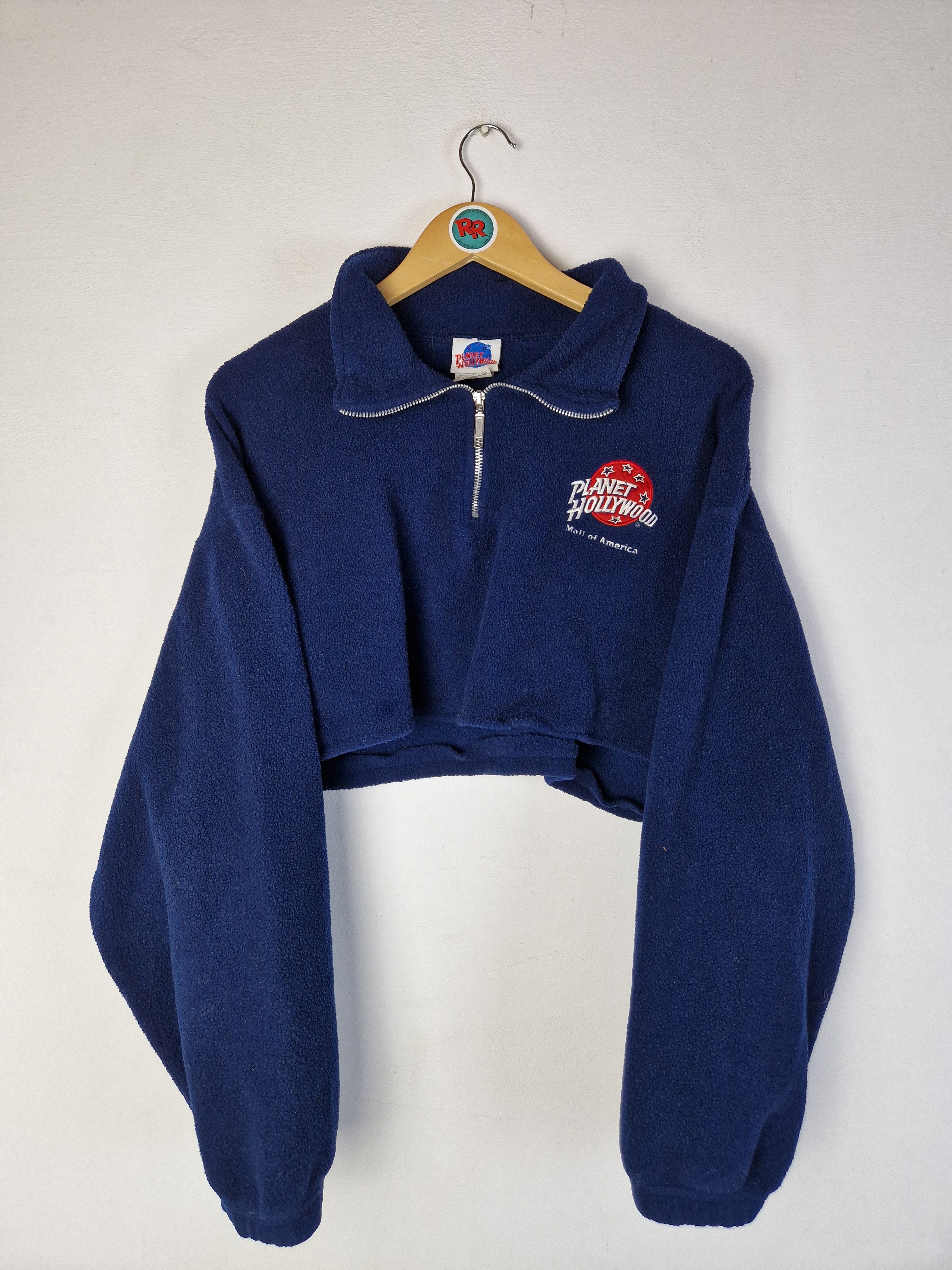 Vintage Planet Hollywood Fleece 1991 Quarterzip Cropped Mall Of America Made In USA Dunkelblau  L-XL - RareRags