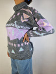 Vintage Rollkragen Knitwear 80s Made In France Grau Flieder L-XL