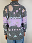 Vintage Rollkragen Knitwear 80s Made In France Grau Flieder L-XL