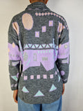 Vintage Rollkragen Knitwear 80s Made In France Grau Flieder L-XL