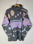 Vintage Rollkragen Knitwear 80s Made In France Grau Flieder L-XL