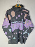 Vintage Rollkragen Knitwear 80s Made In France Grau Flieder L-XL