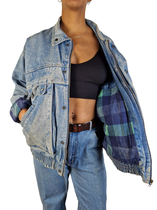 Vintage Racing Horse Jeansjacke Gefüttert Blau M