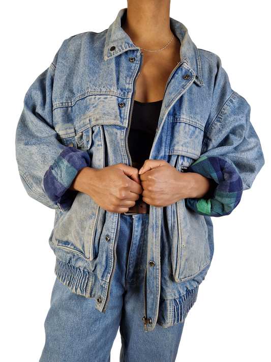 Vintage Racing Horse Jeansjacke Gefüttert Blau M