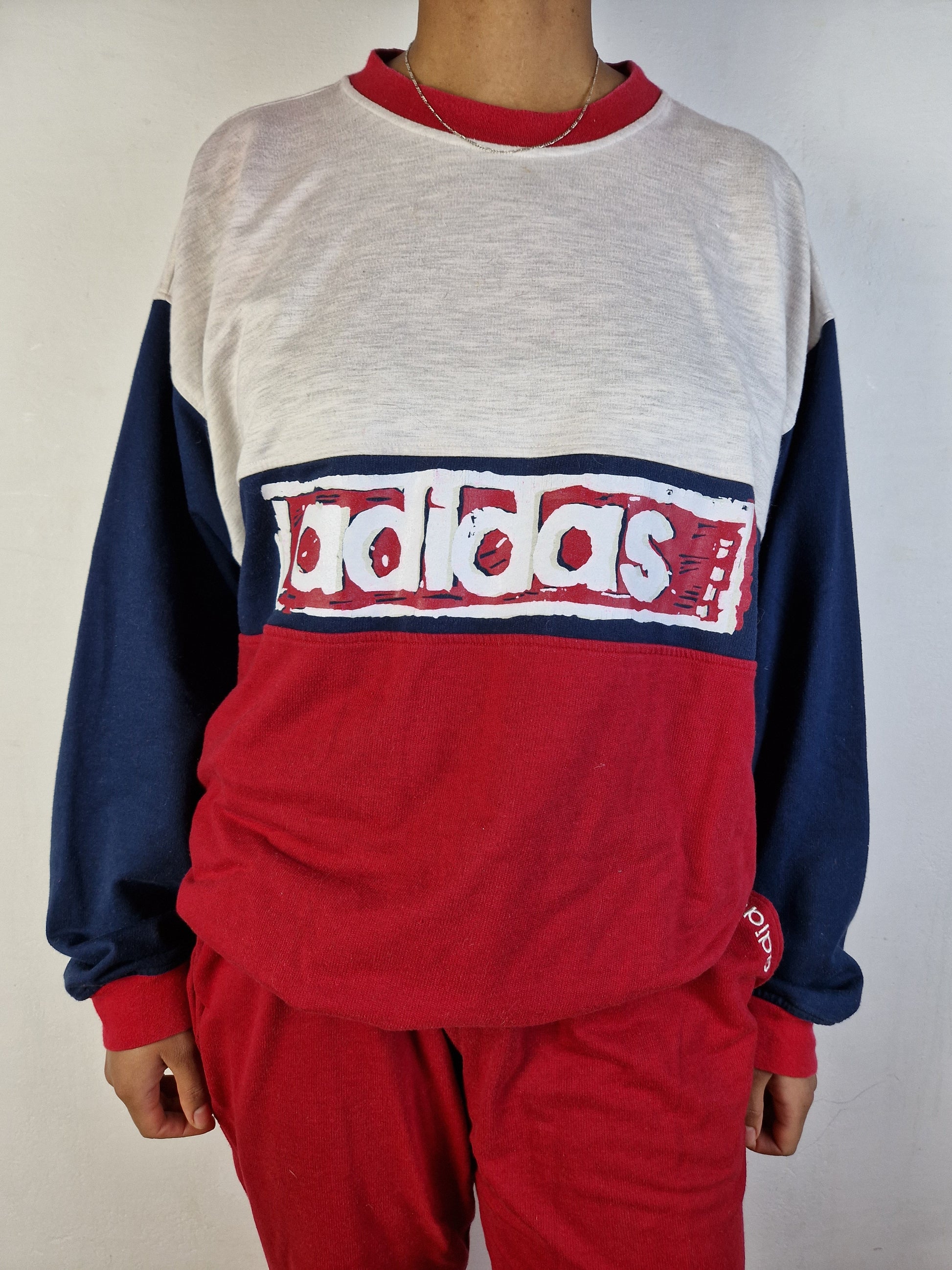 Rare! Vintage Adidas Trainingsanzug Spellout Rot Grau (D9) L-XL - RareRags